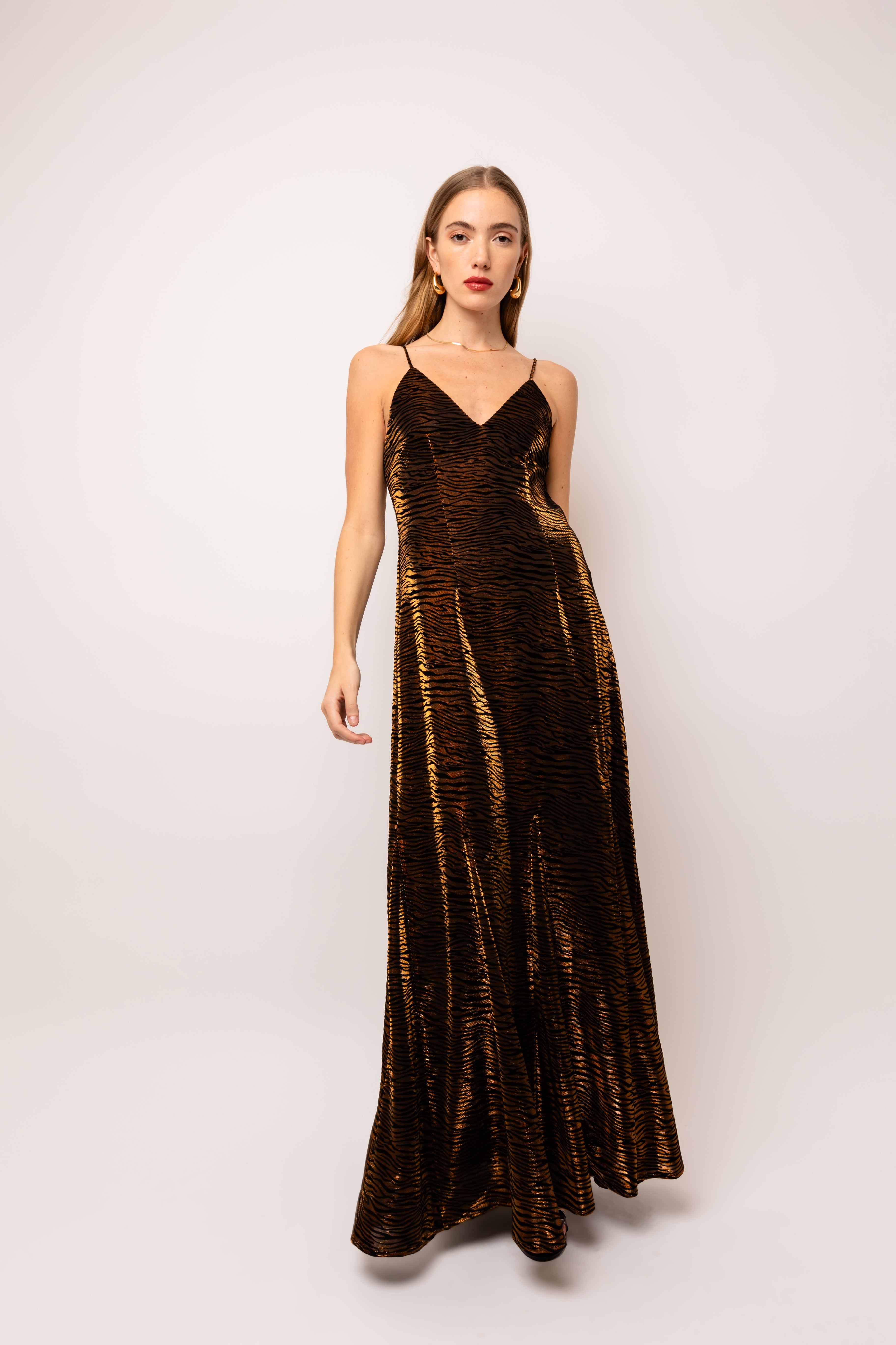 Talia Brown Tiger Velvet Burnout Maxi Dress