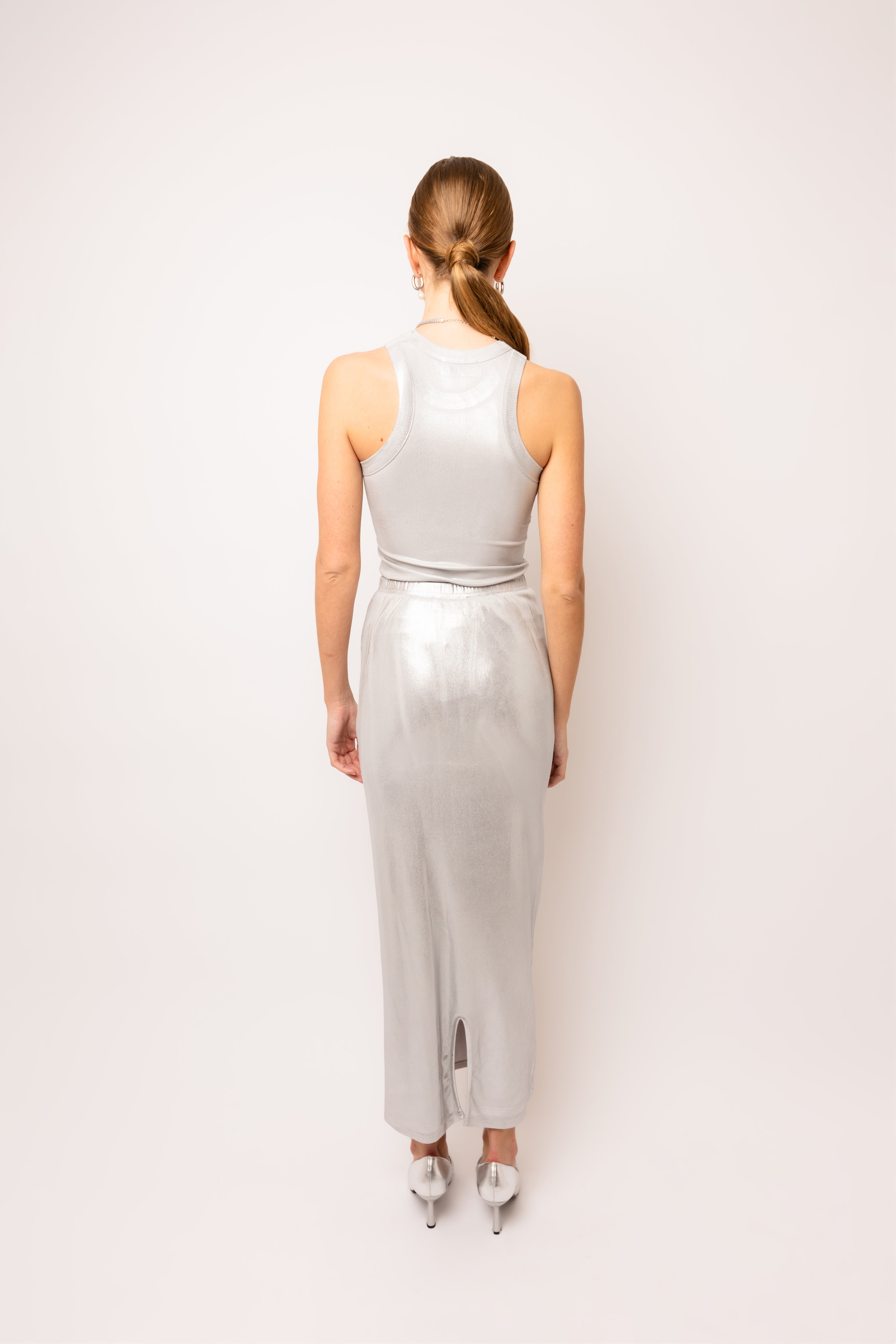 Lulu Silver Metallic Maxi Skirt