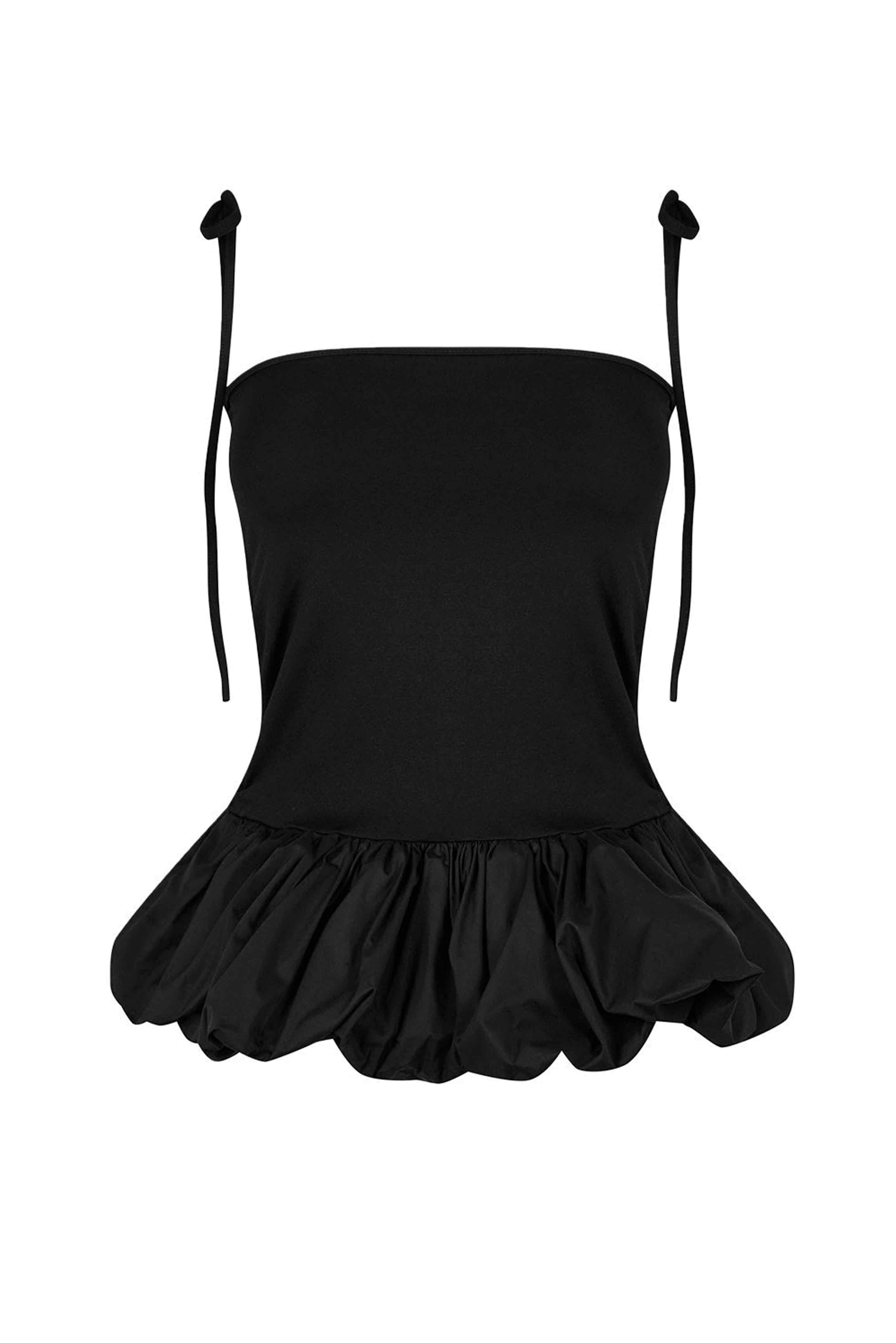 Alexa Black Puffball Ruffle Top