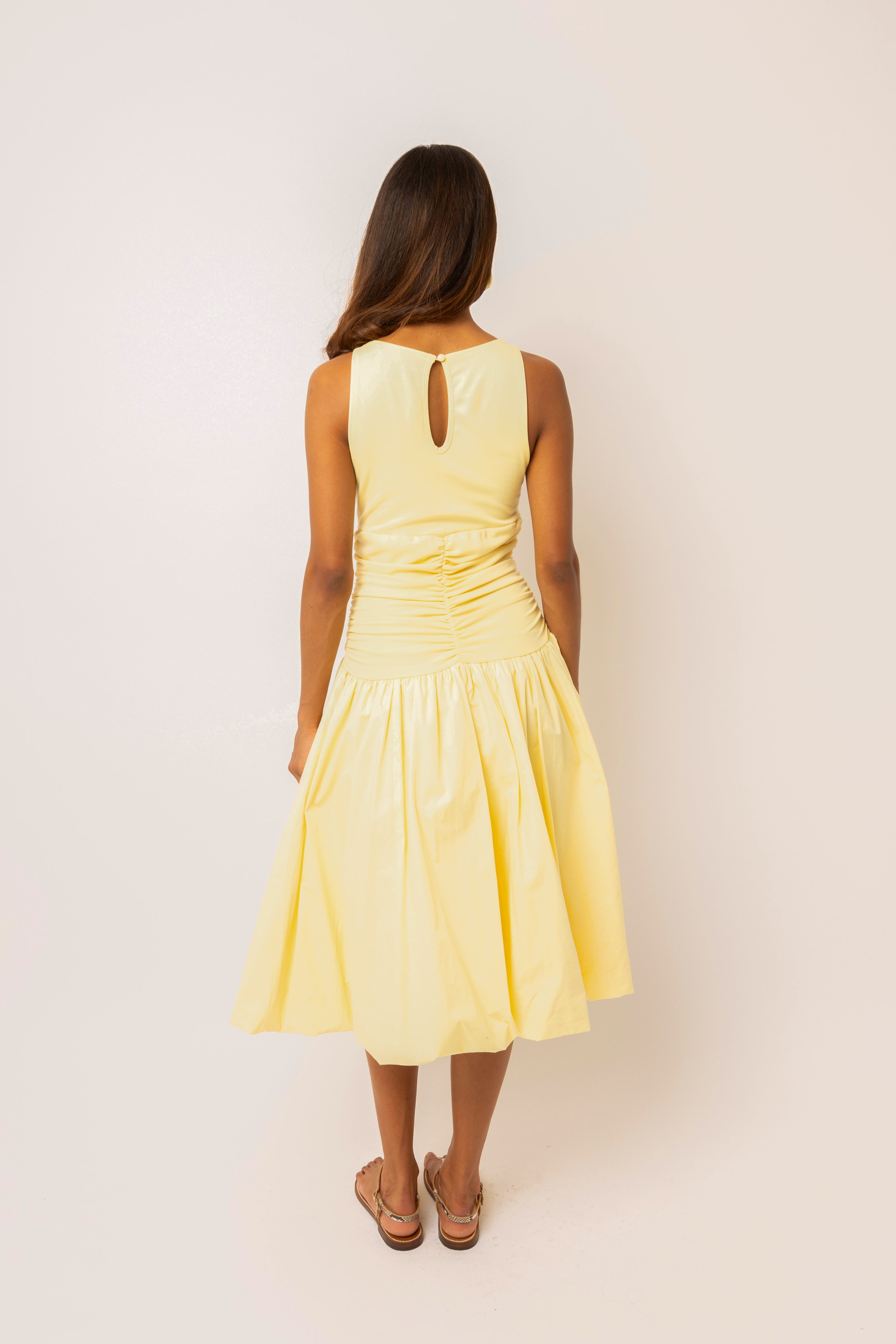 Bodhi Yellow Puffball Midi Dress