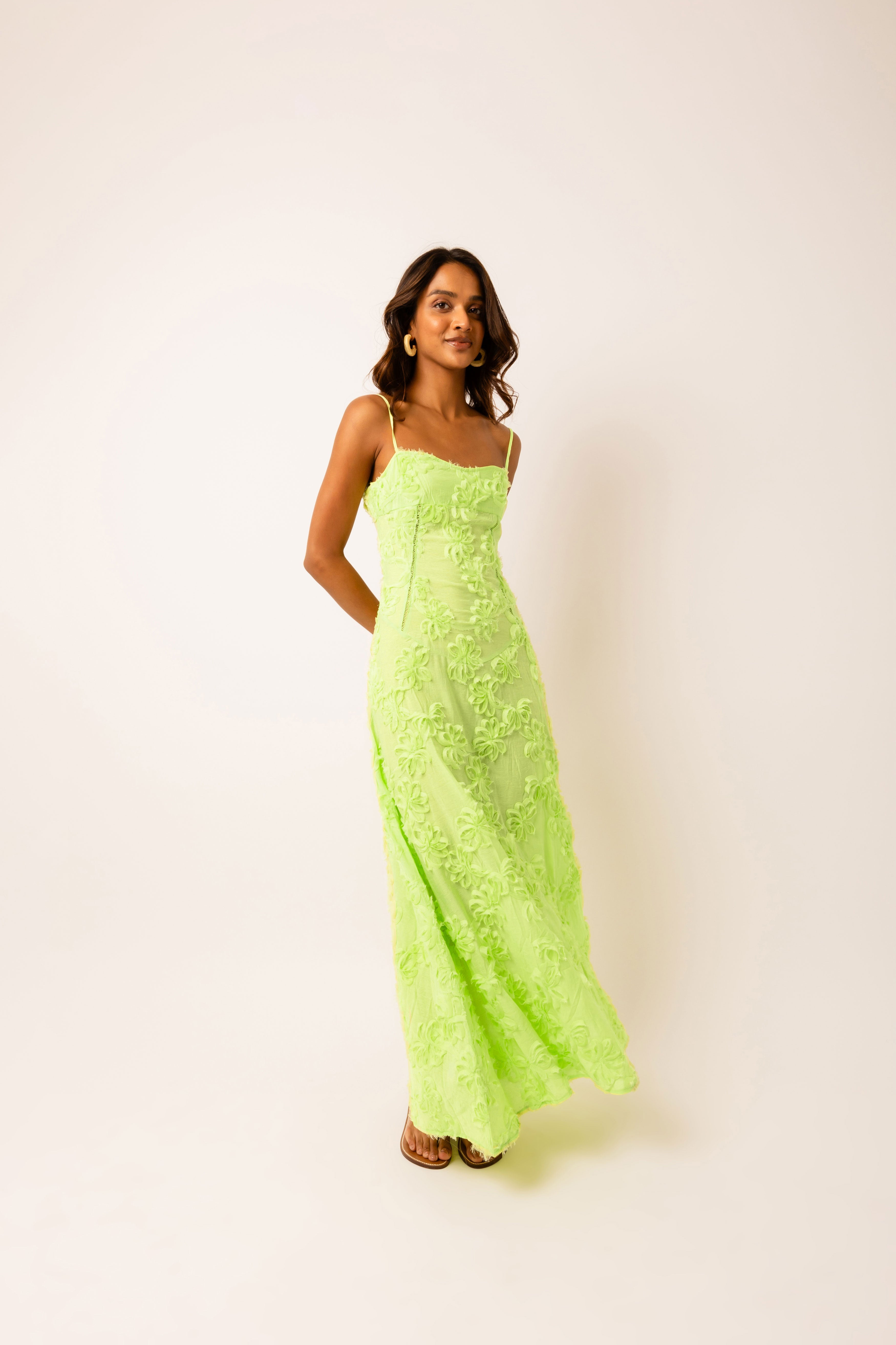 Sofia Chartreuse Green Semi Sheer Maxi Dress