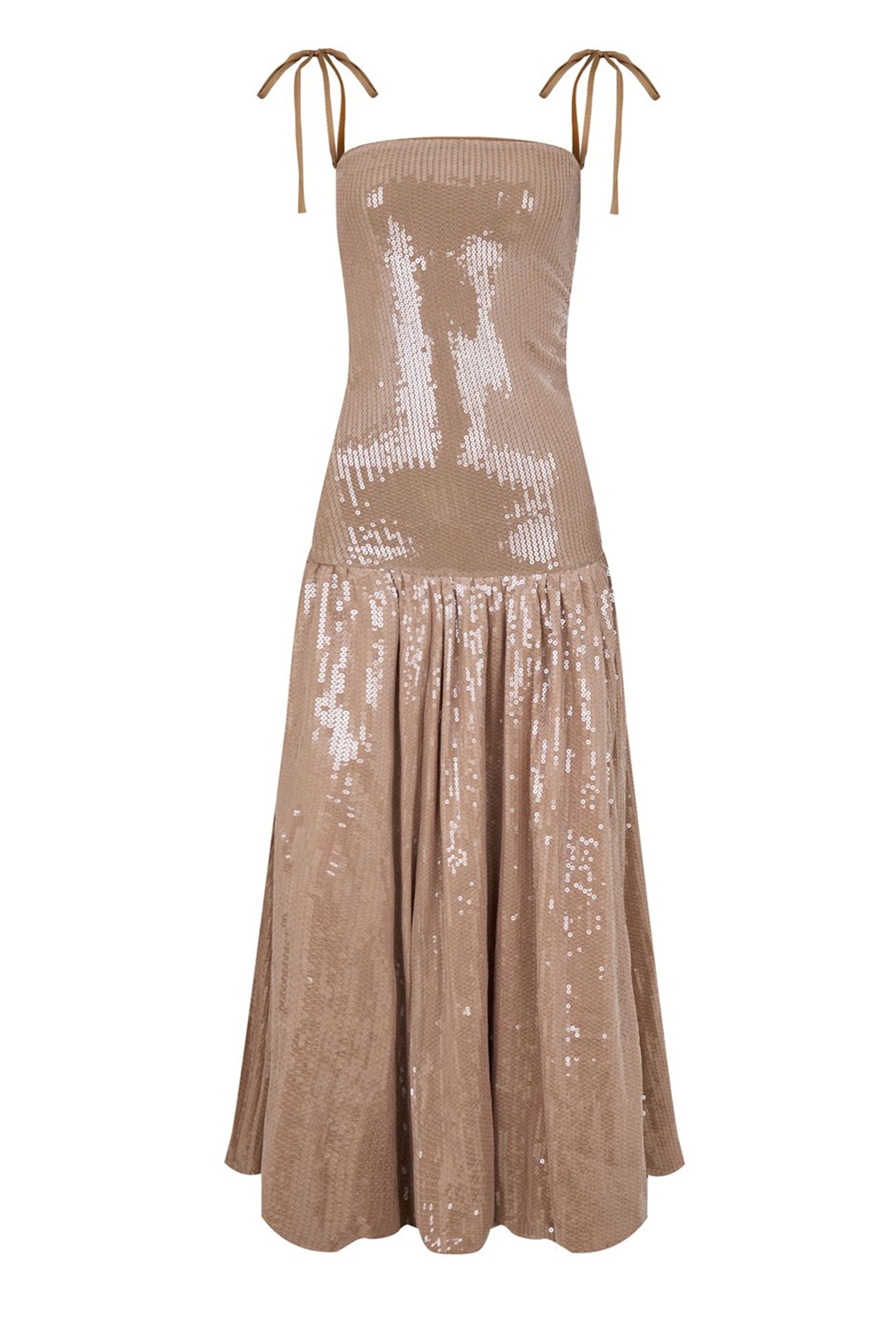 Alexa Champagne Sequin Puffball Dress