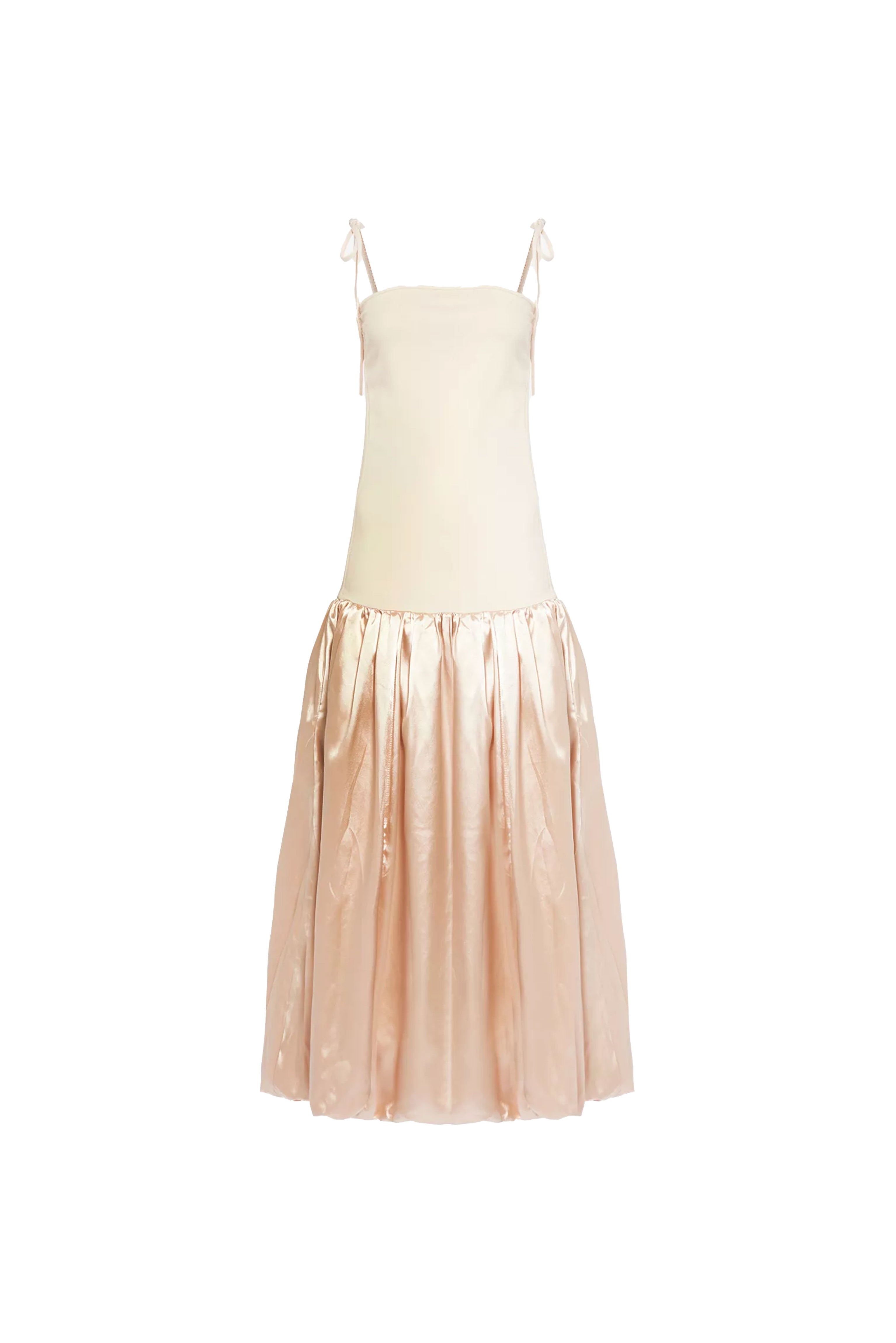 Alexa Champagne Satin Puffball Dress