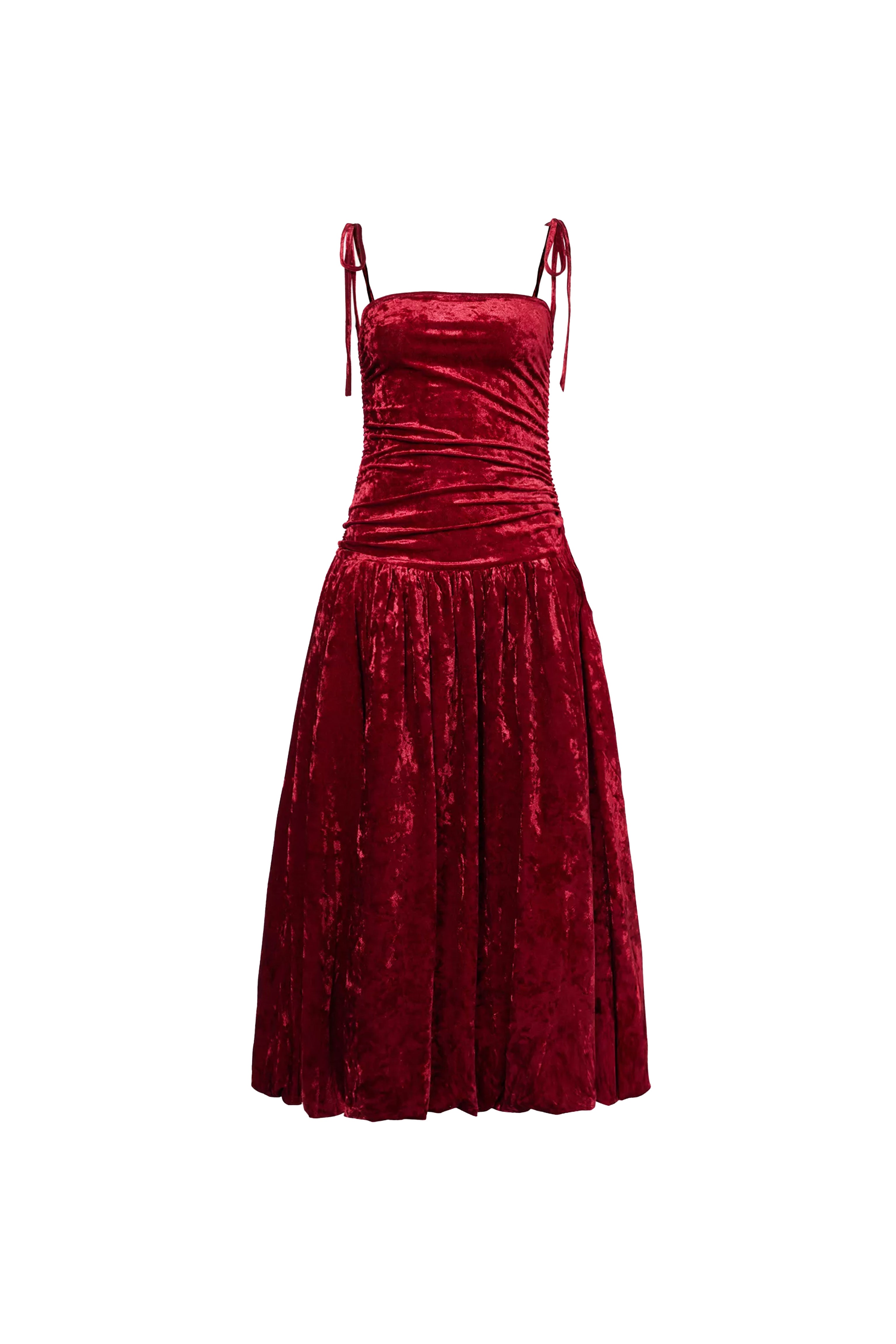 Alexa Dark Red Velvet Puffball Dress