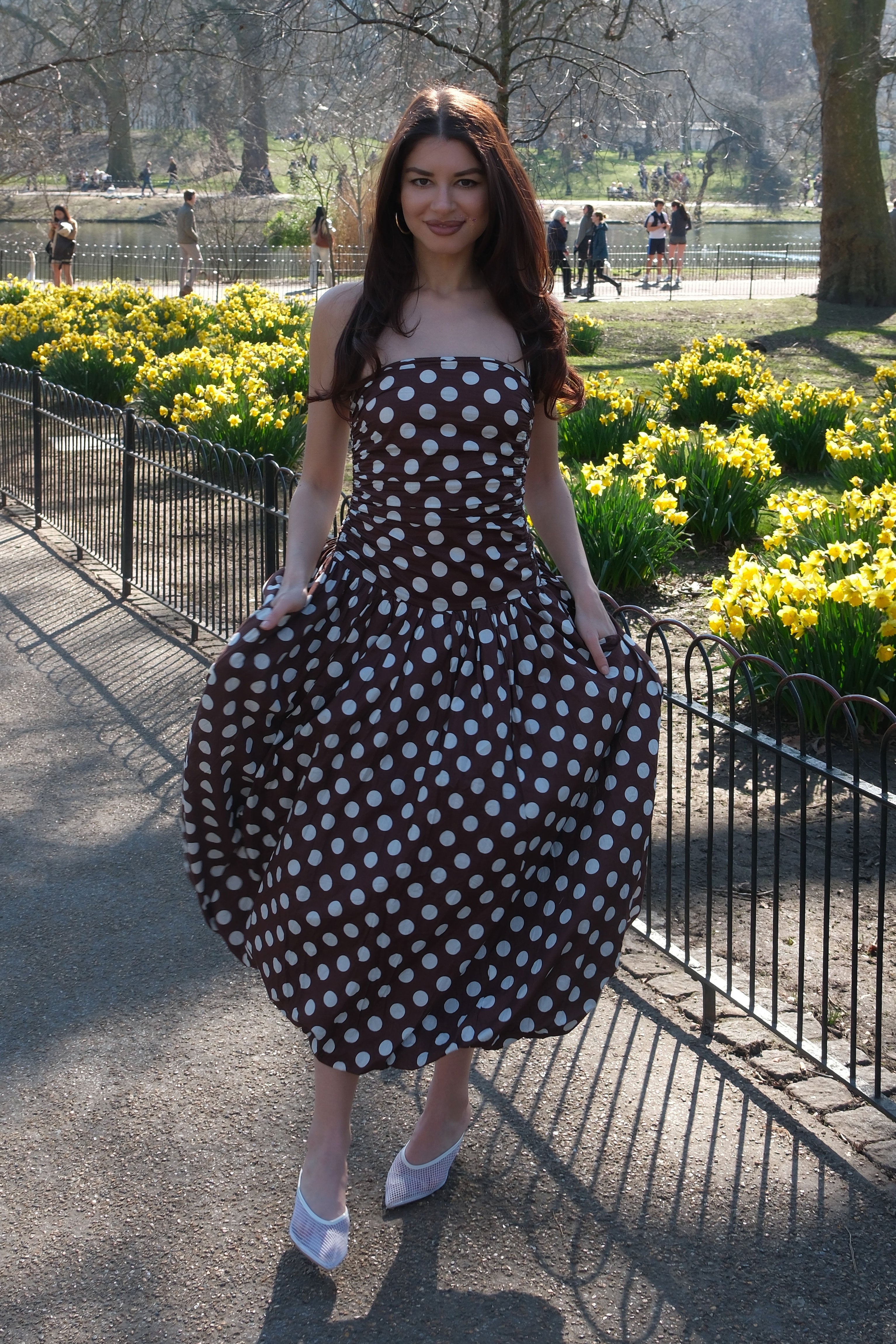 Alexa Brown Polka Dot Puffball Dress