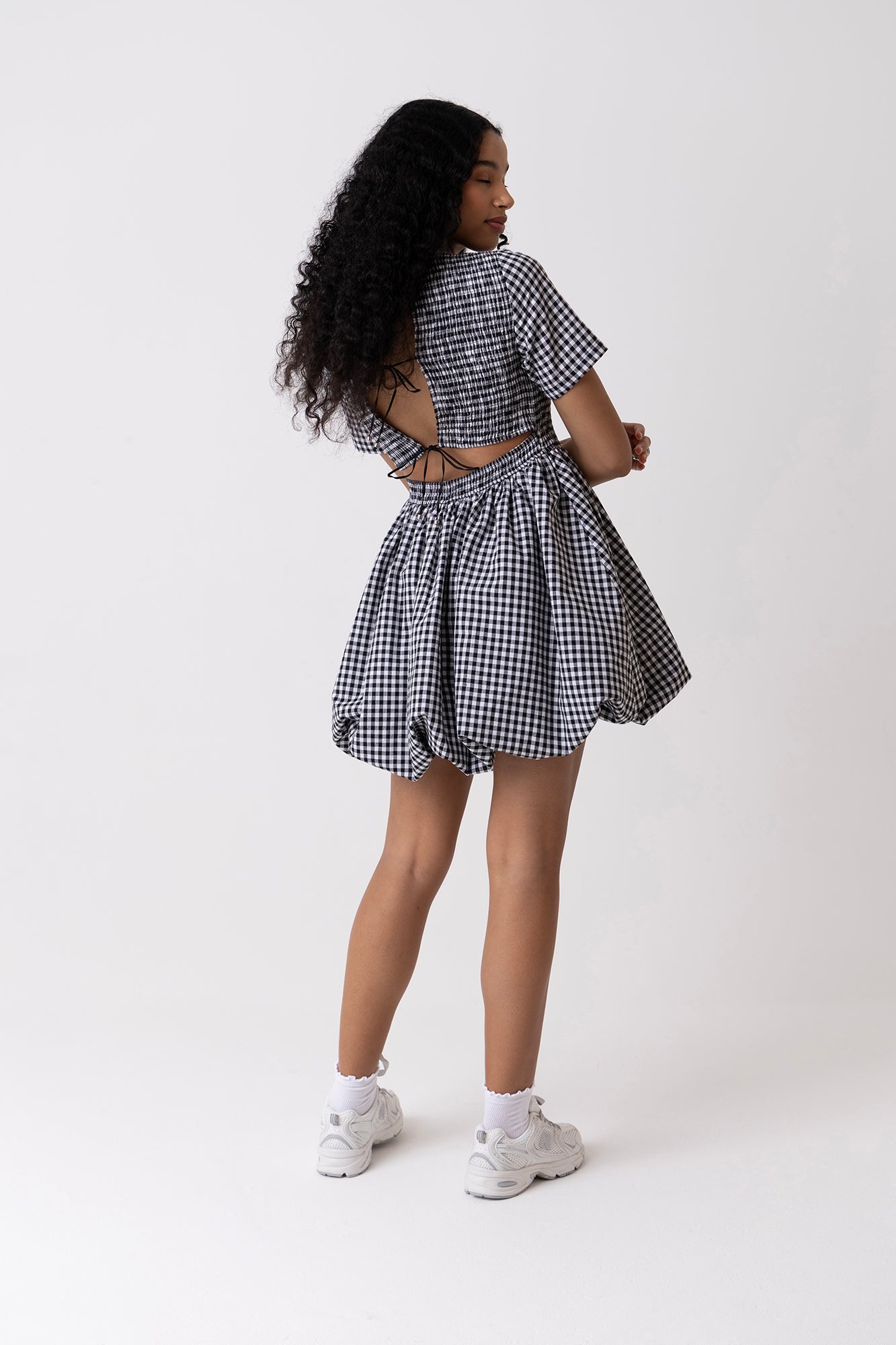 Kiran Black Gingham Mini Puffball Dress