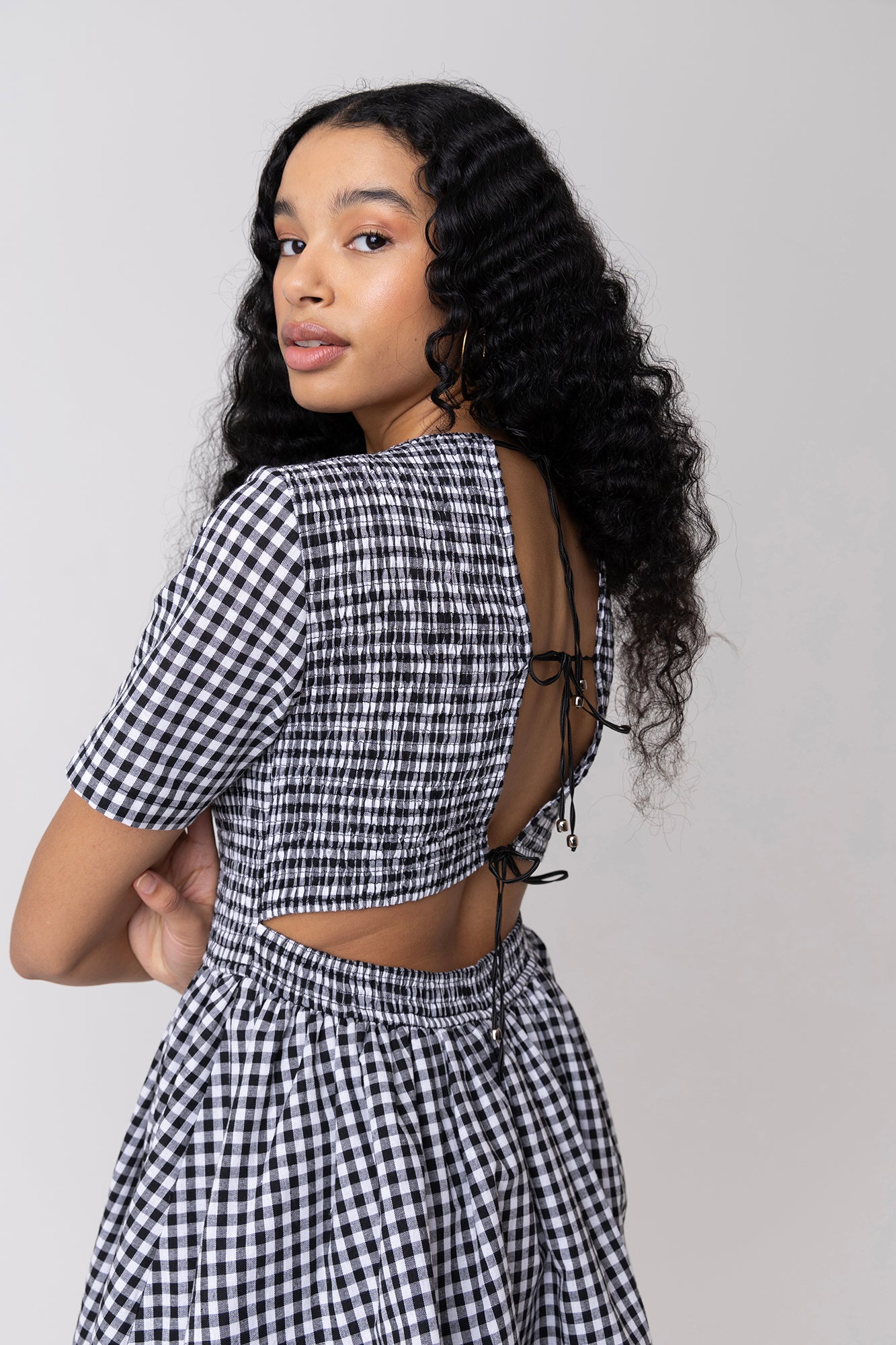 Kiran Black Gingham Mini Puffball Dress