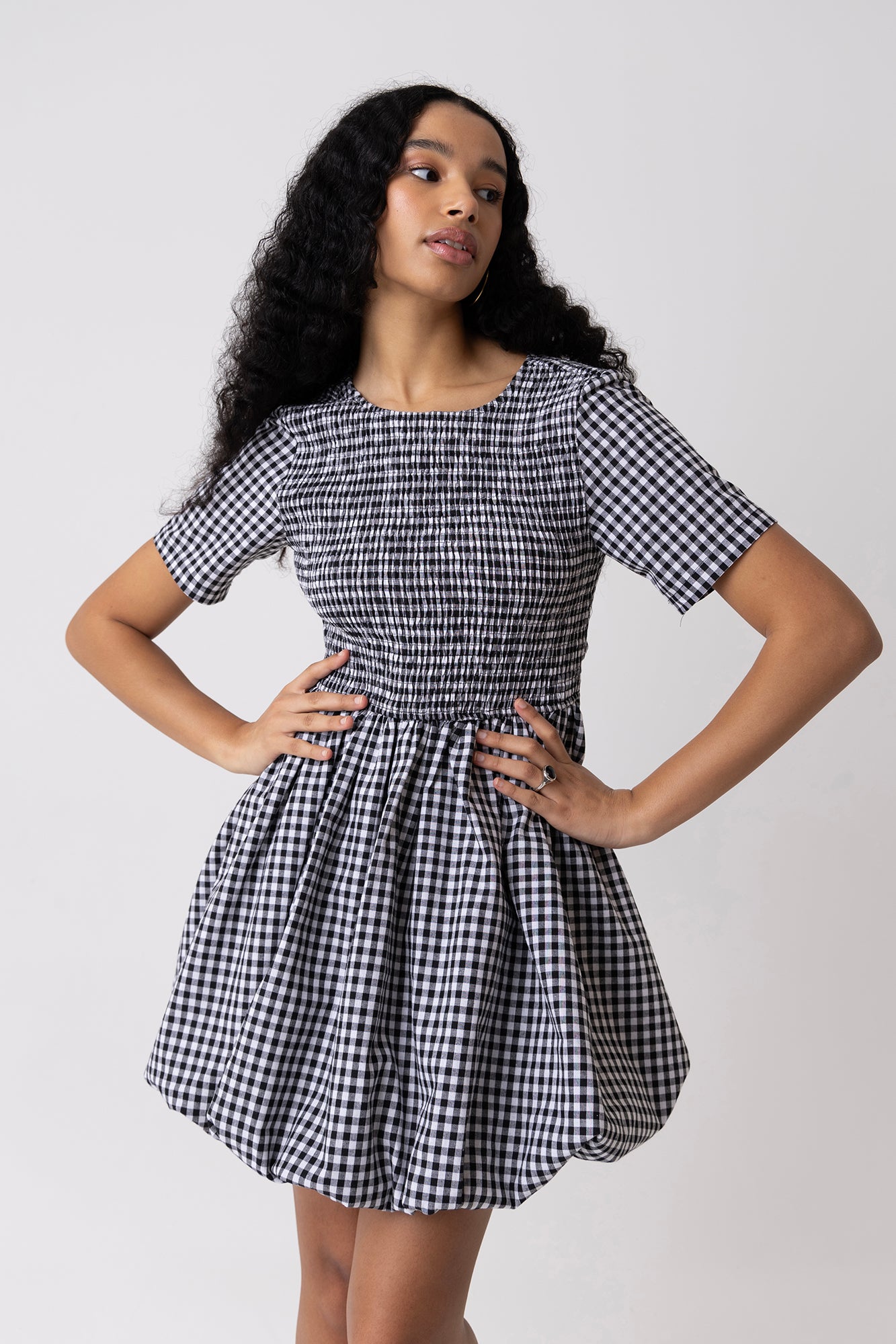 Kiran Black Gingham Mini Puffball Dress