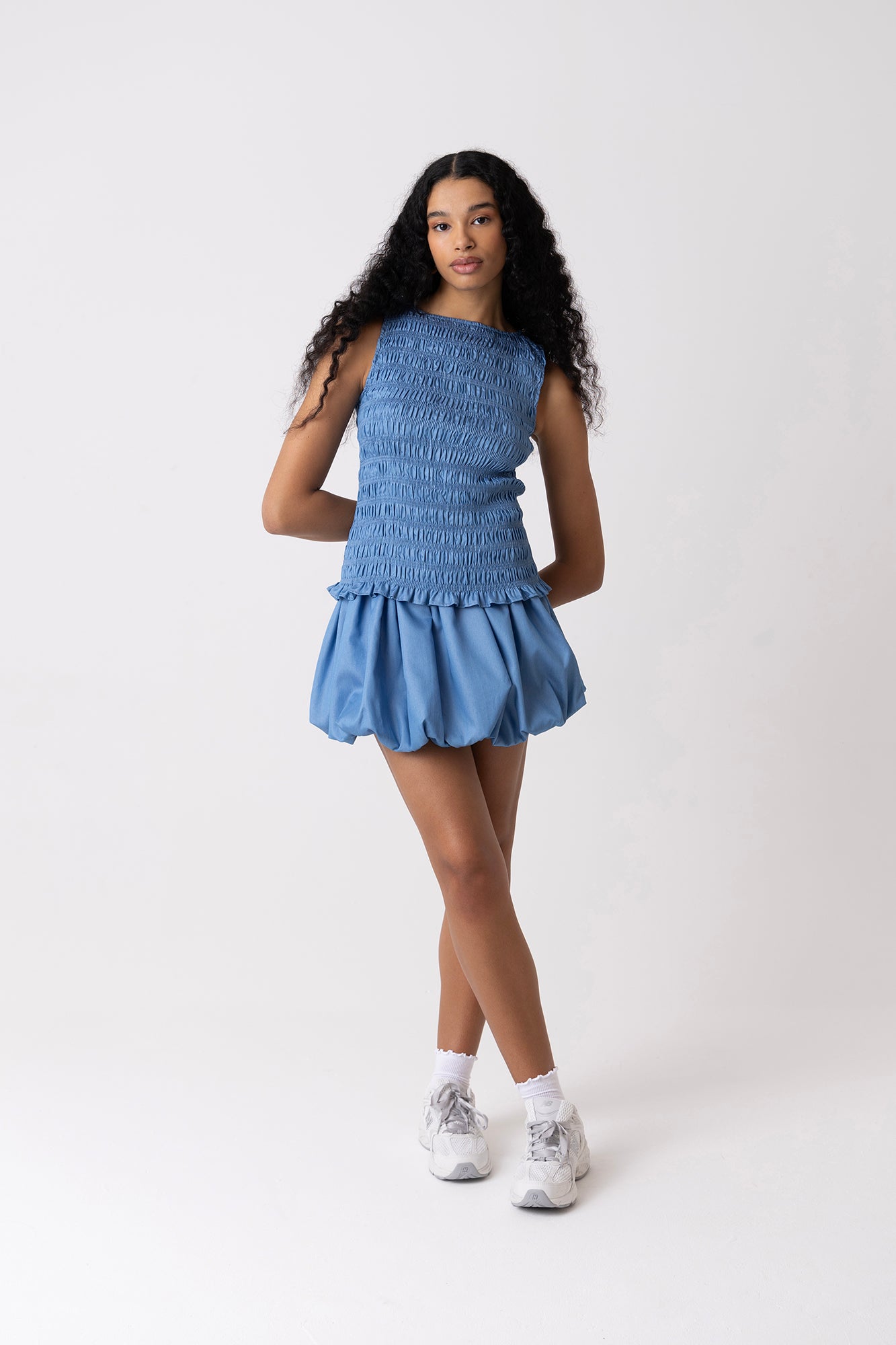 Claudia Chambray Blue Ultra Puffball Mini Skirt