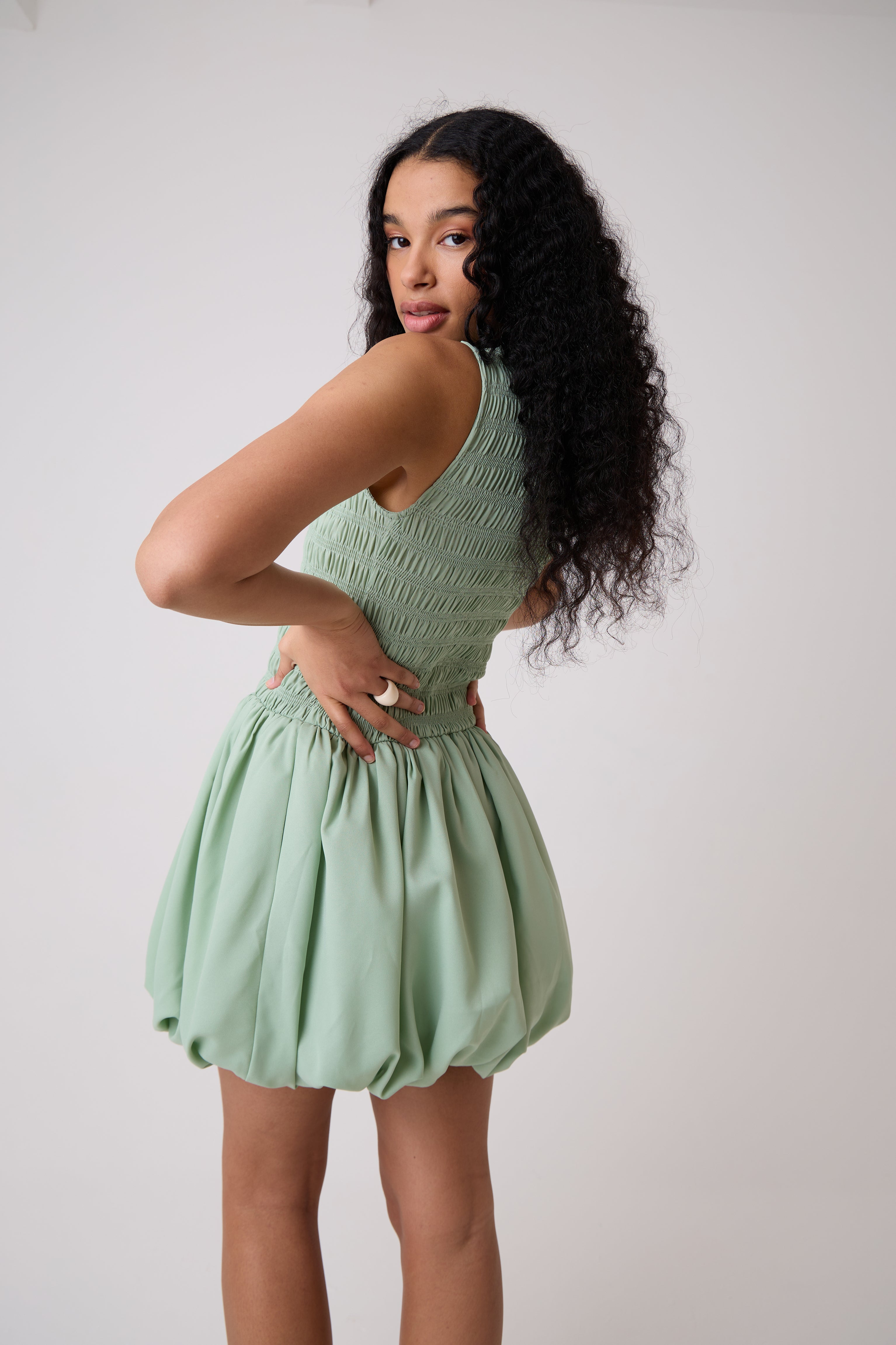 Ella Mint Mini Puffball Dress