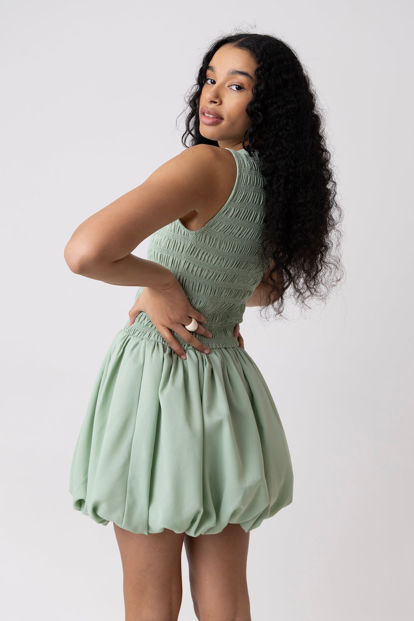 Ella Mint Mini Puffball Dress