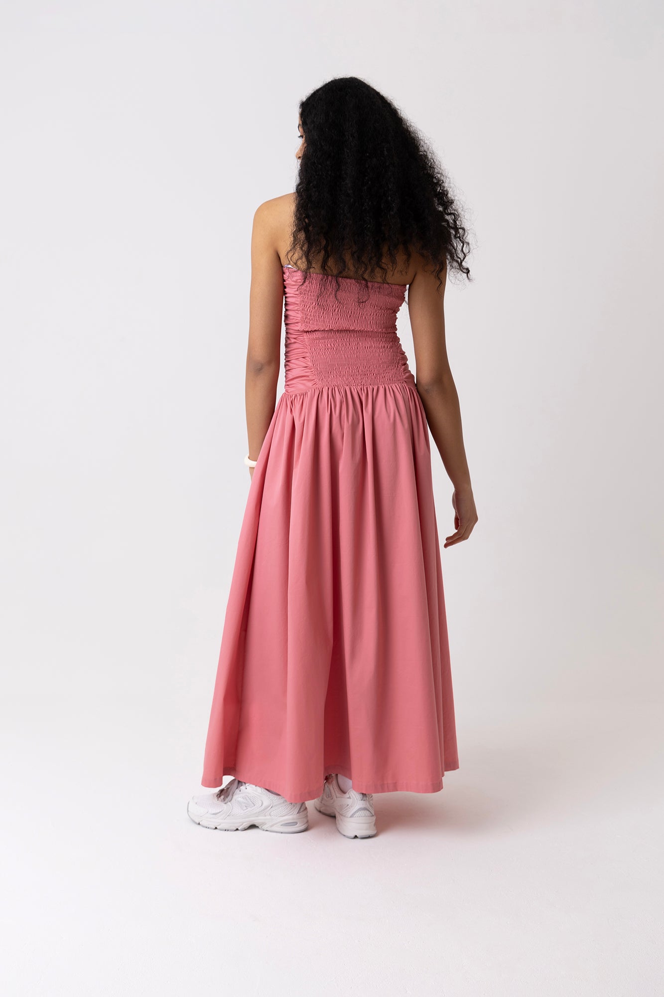 Shyla Pink Ruched Column Bardot Maxi Dress