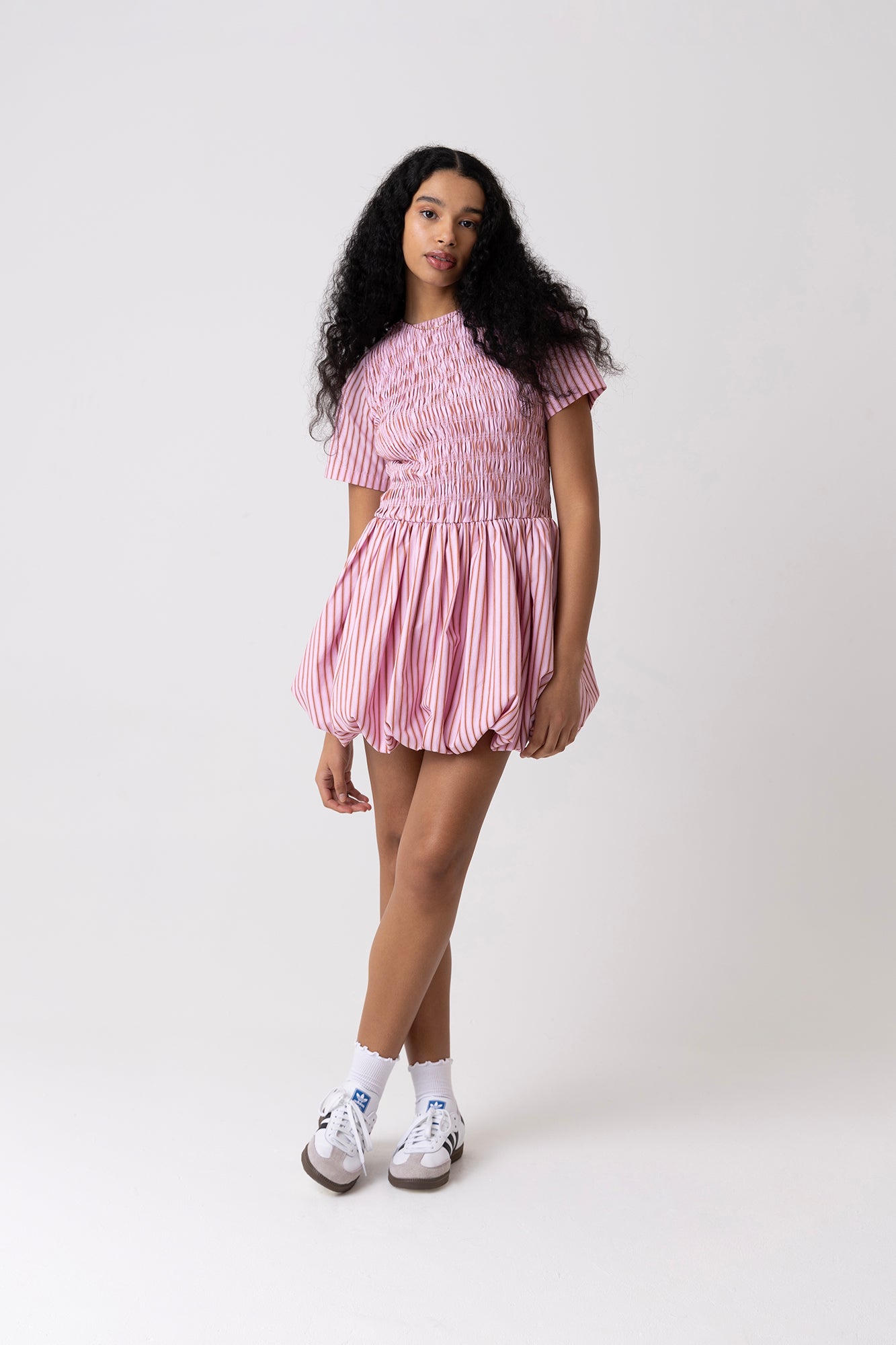 Eleanor Pink Stripe Mini Puffball Dress