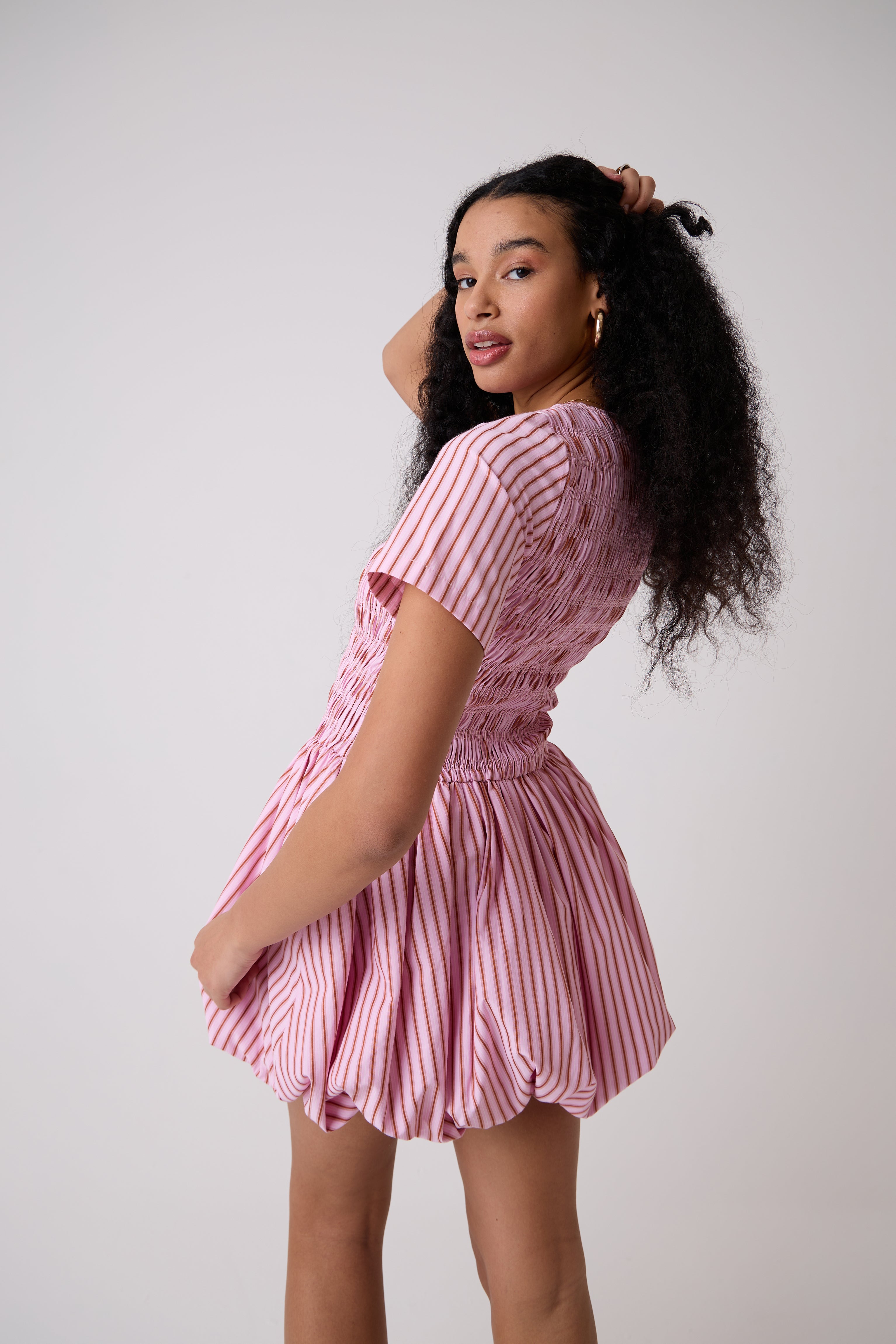 Eleanor Pink Stripe Mini Puffball Dress