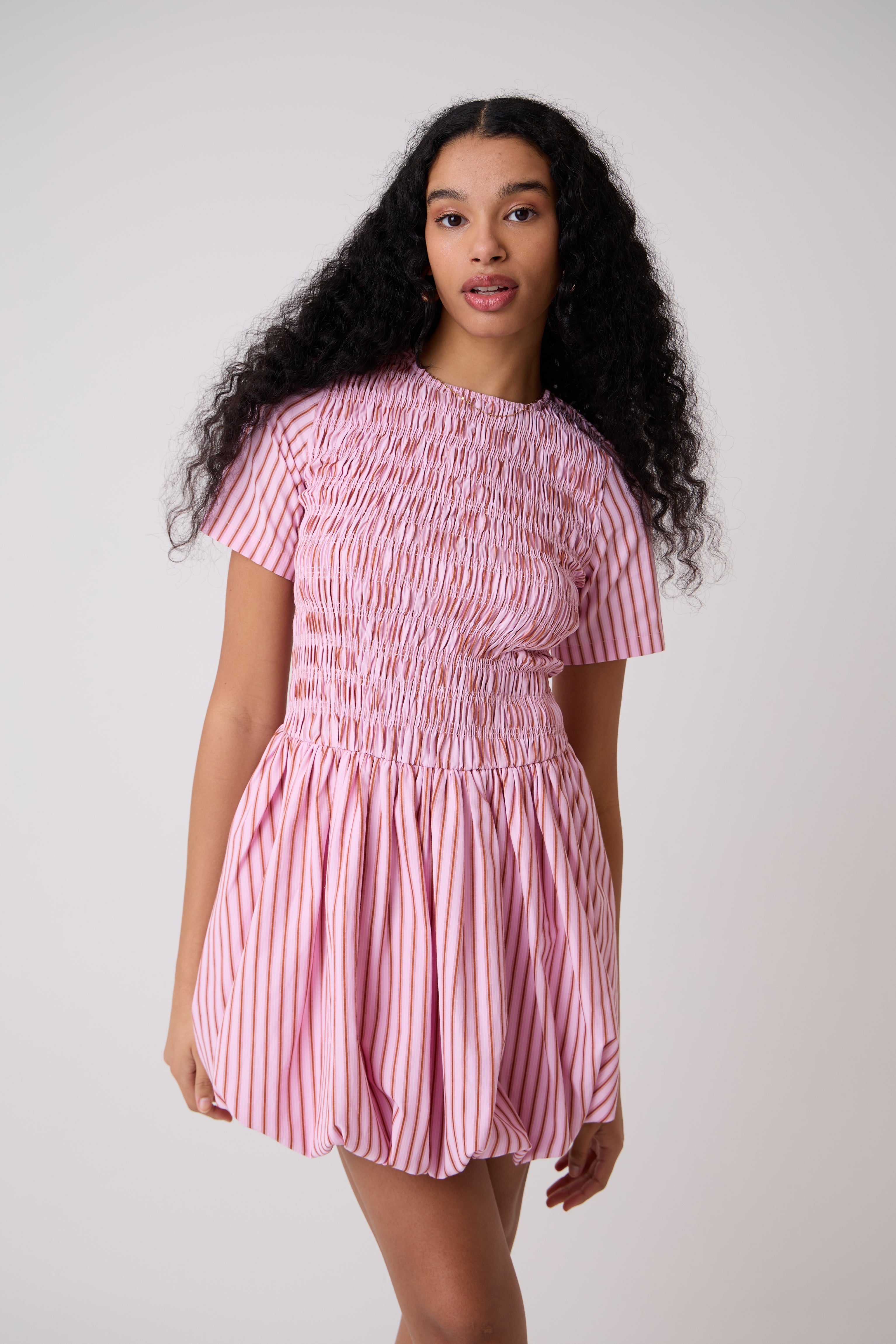 Eleanor Pink Stripe Mini Puffball Dress