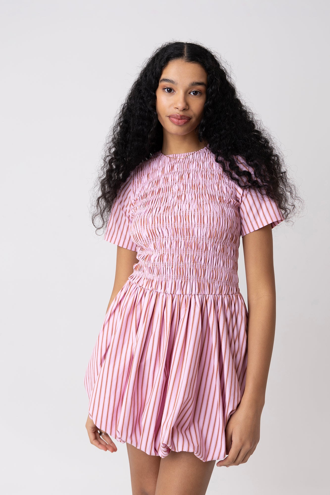 Eleanor Pink Stripe Mini Puffball Dress