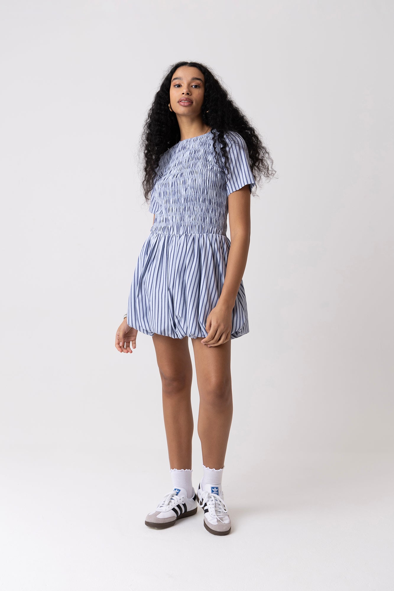 Eleanor Blue Stripe Mini Puffball Dress