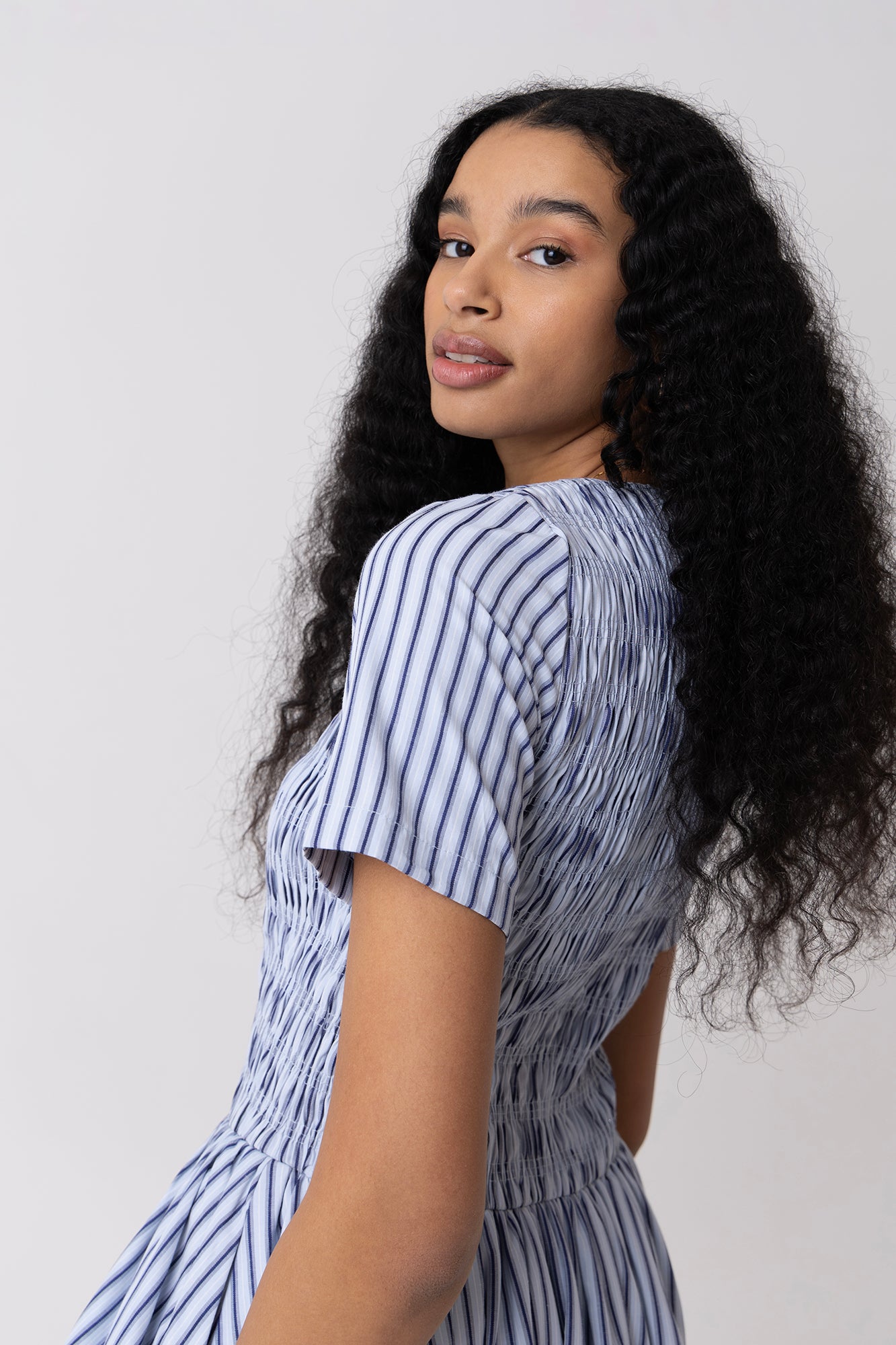 Eleanor Blue Stripe Mini Puffball Dress