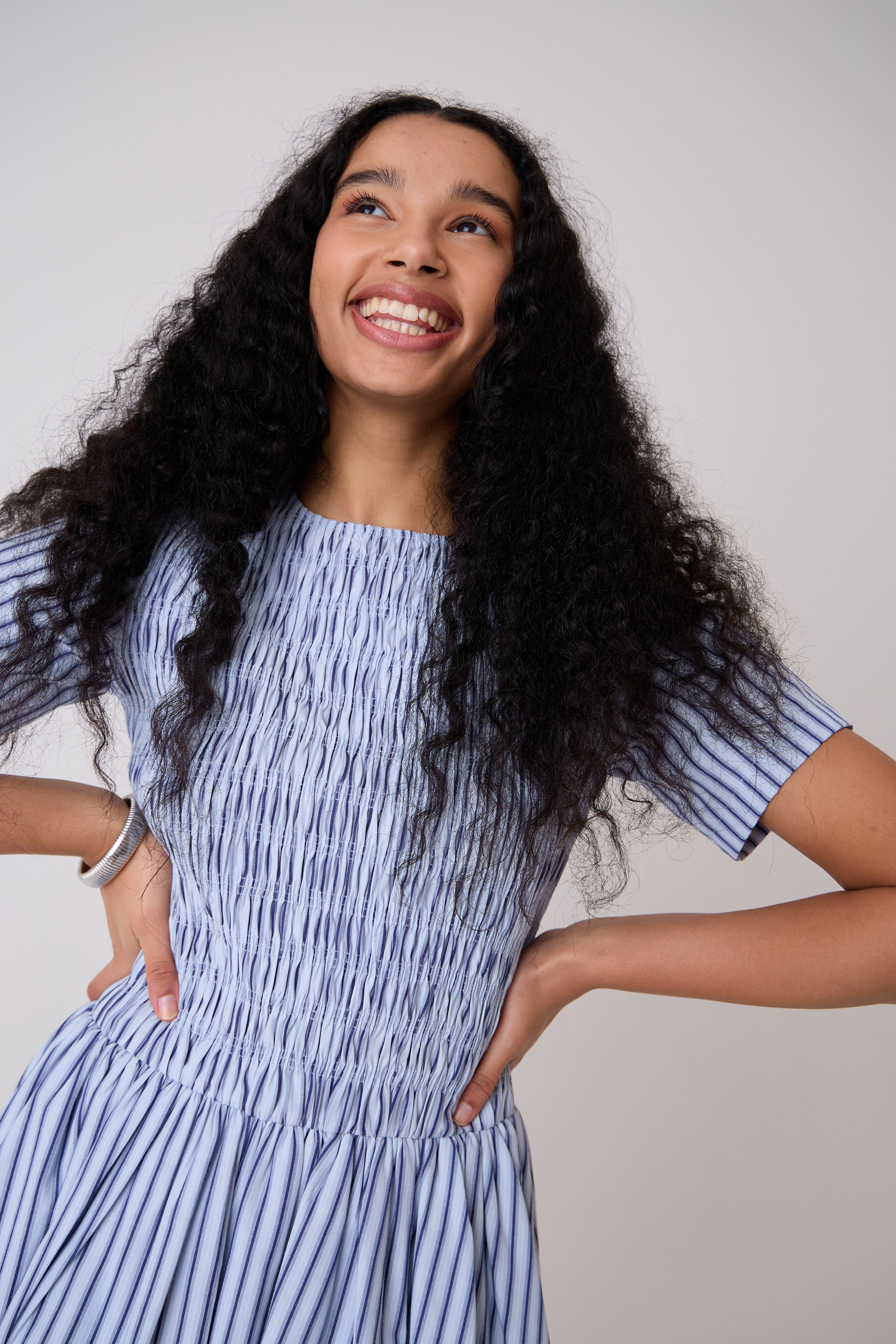 Eleanor Blue Stripe Mini Puffball Dress