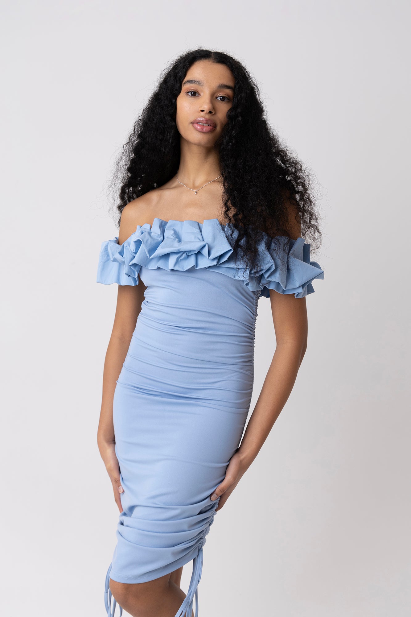 Munroe Blue Bardot Floral Dress