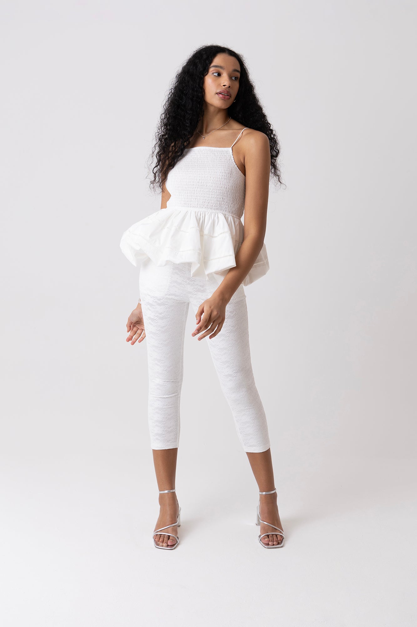 Penny White Shirred Peplum Top