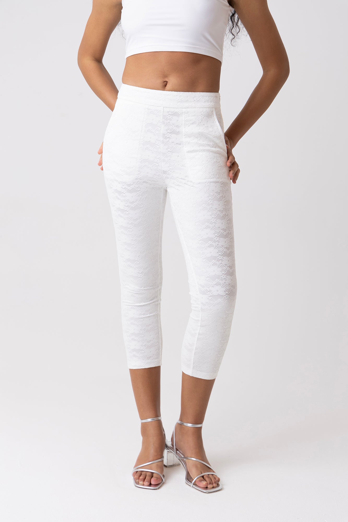 Penny White Lace Capri Pants