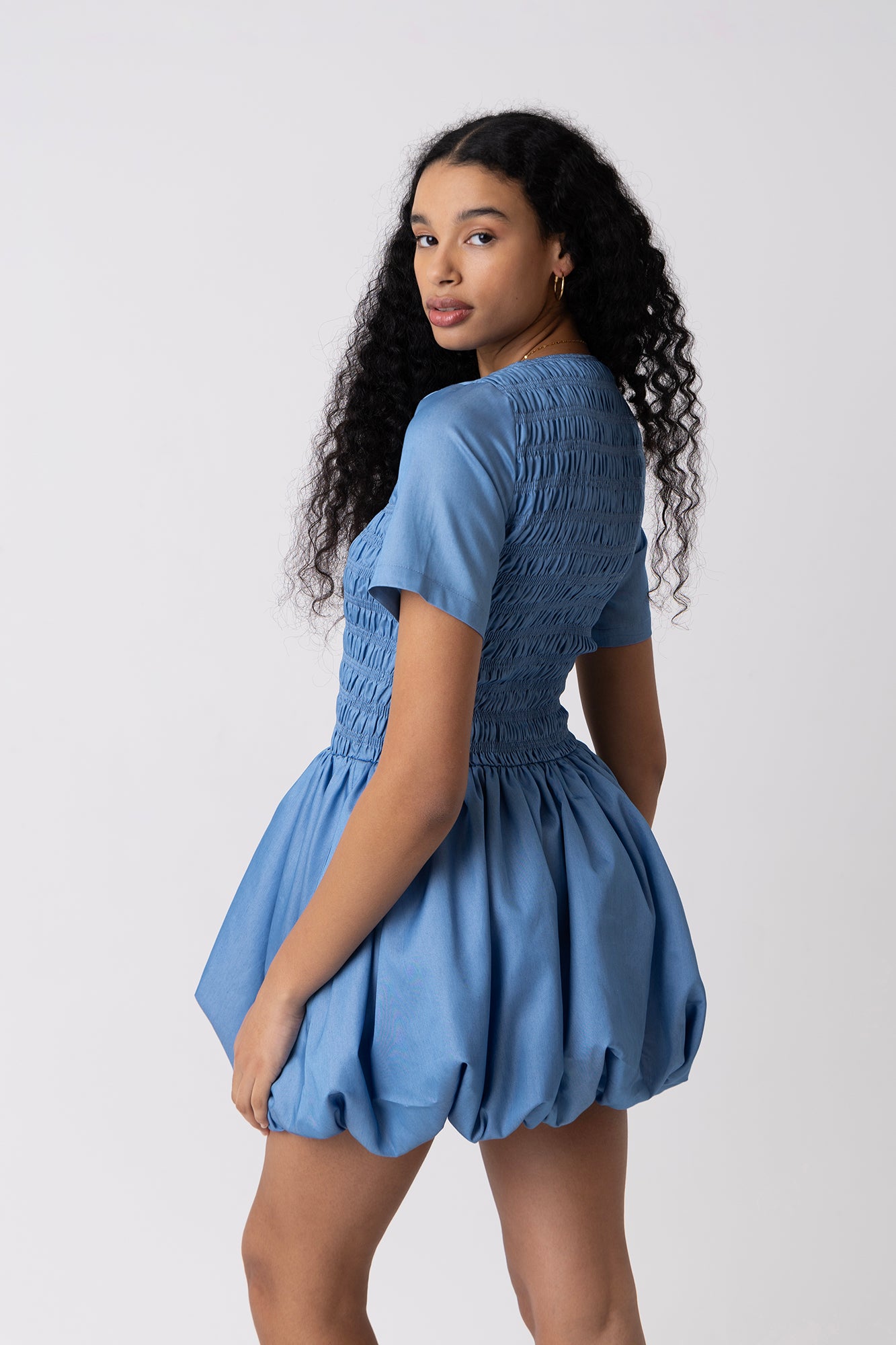 Eleanor Chambray Blue Ultra Mini Puffball Dress