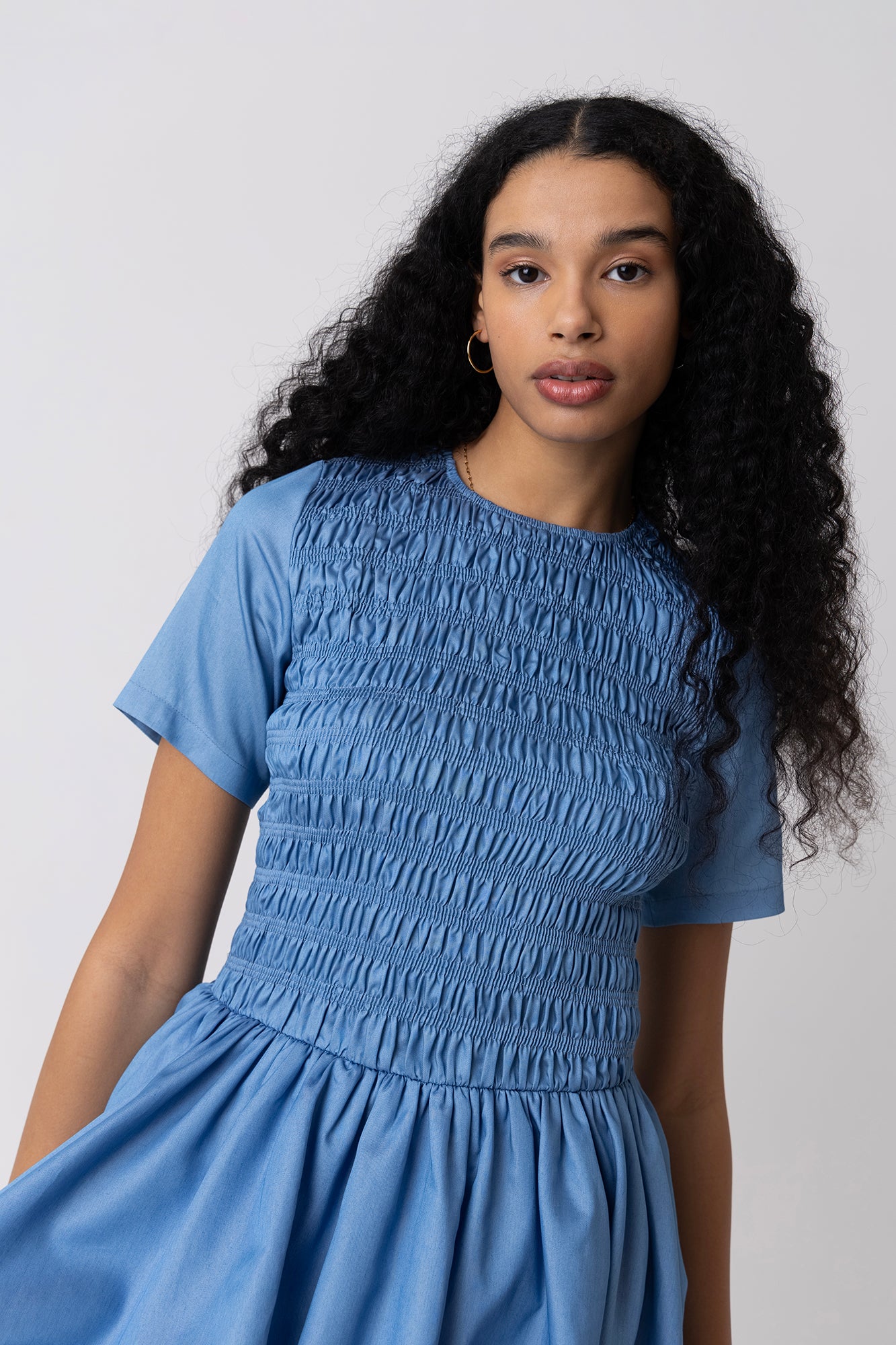 Eleanor Chambray Blue Ultra Mini Puffball Dress