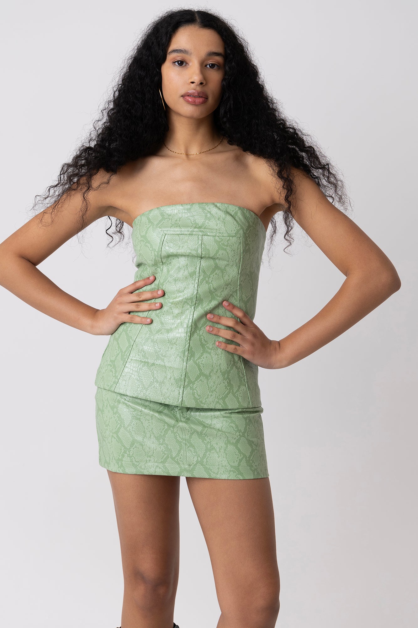 Milena Mint Snakeskin Leather Mini Skirt