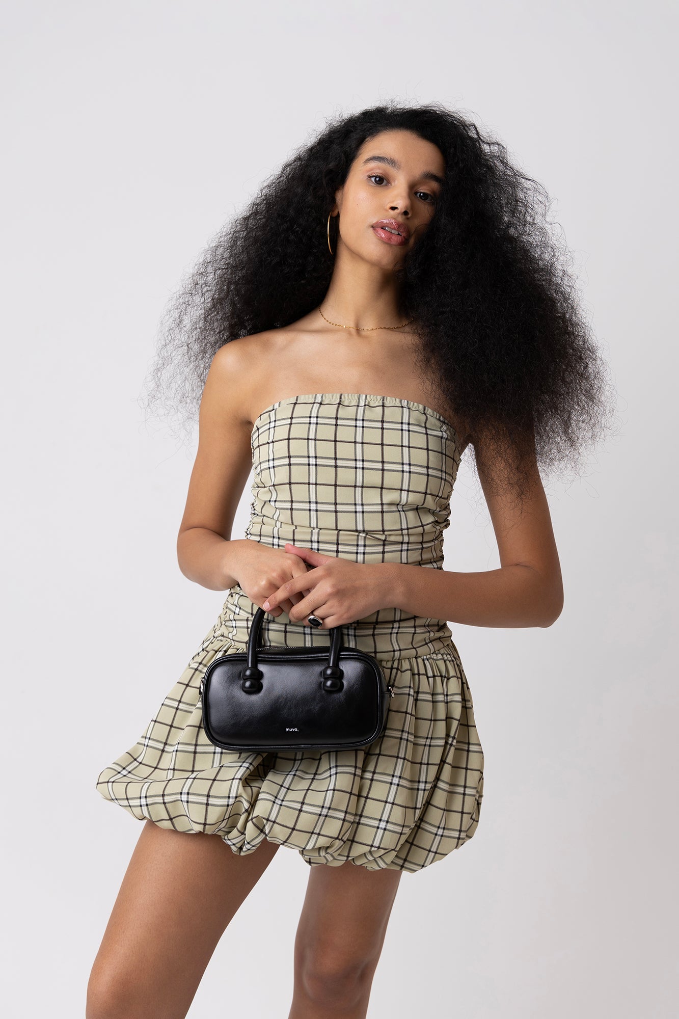 Dionne Green Check Tartan Puffball Mini Dress