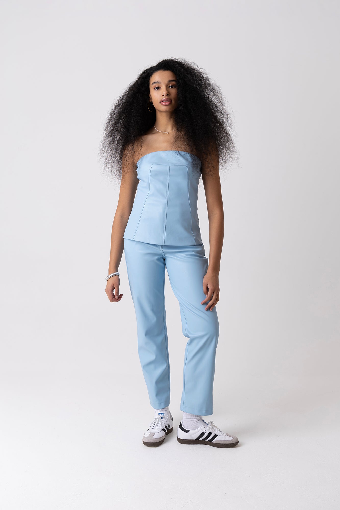 Lupe Sky Blue Vegan Leather Trousers