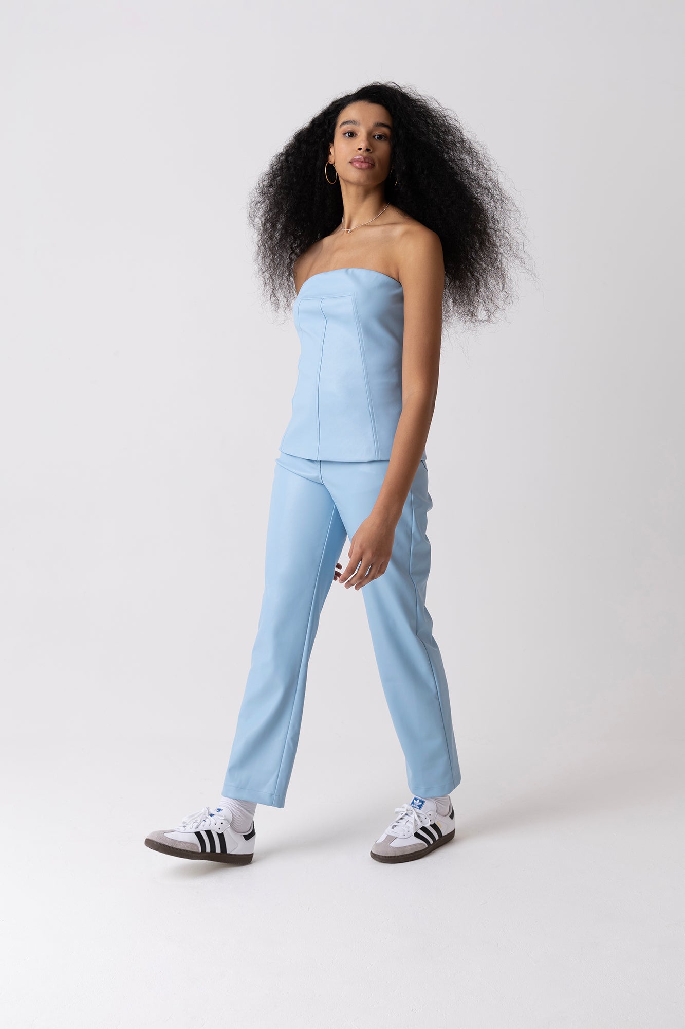 Lupe Sky Blue Vegan Leather Trousers