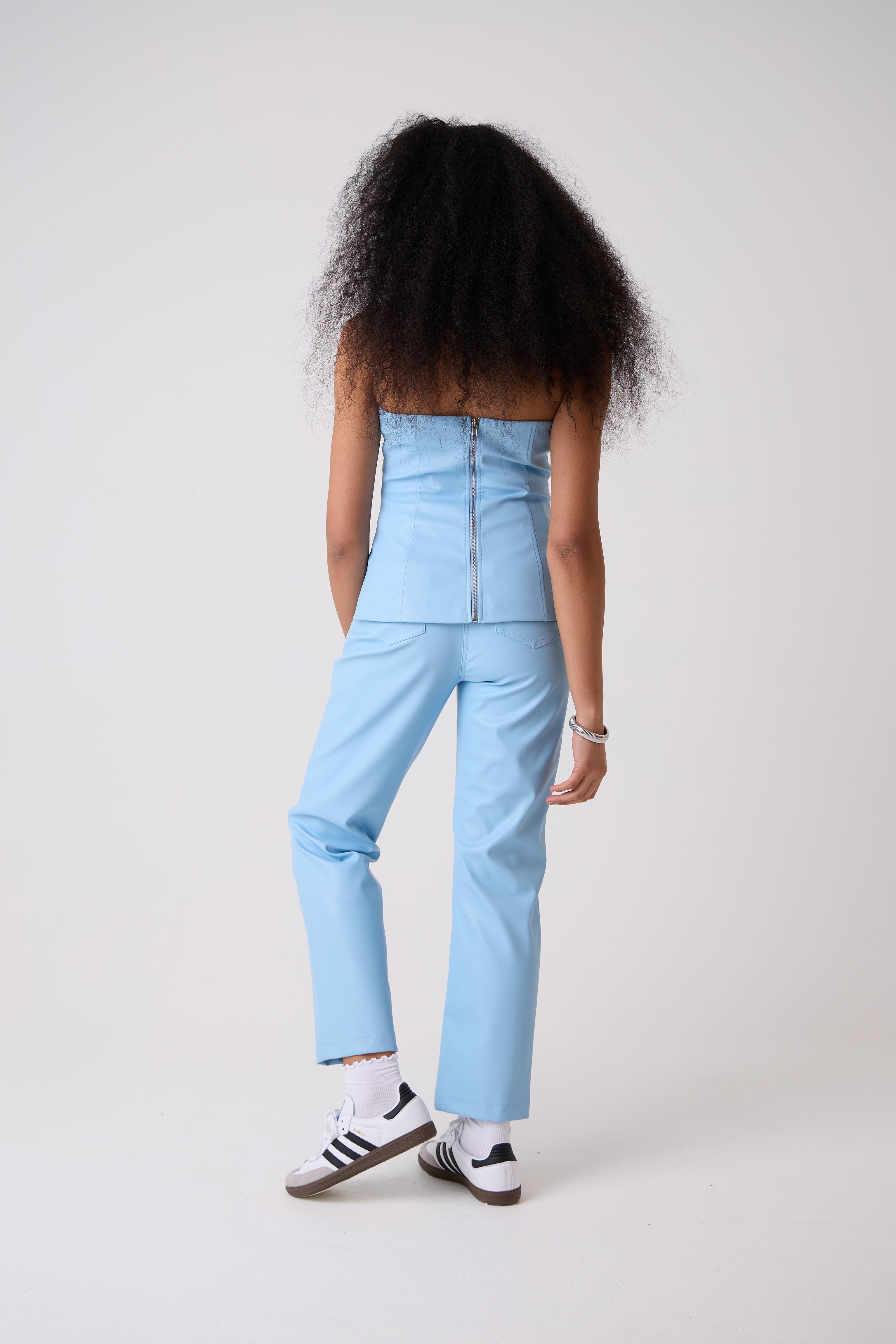 Lupe Sky Blue Vegan Leather Trousers