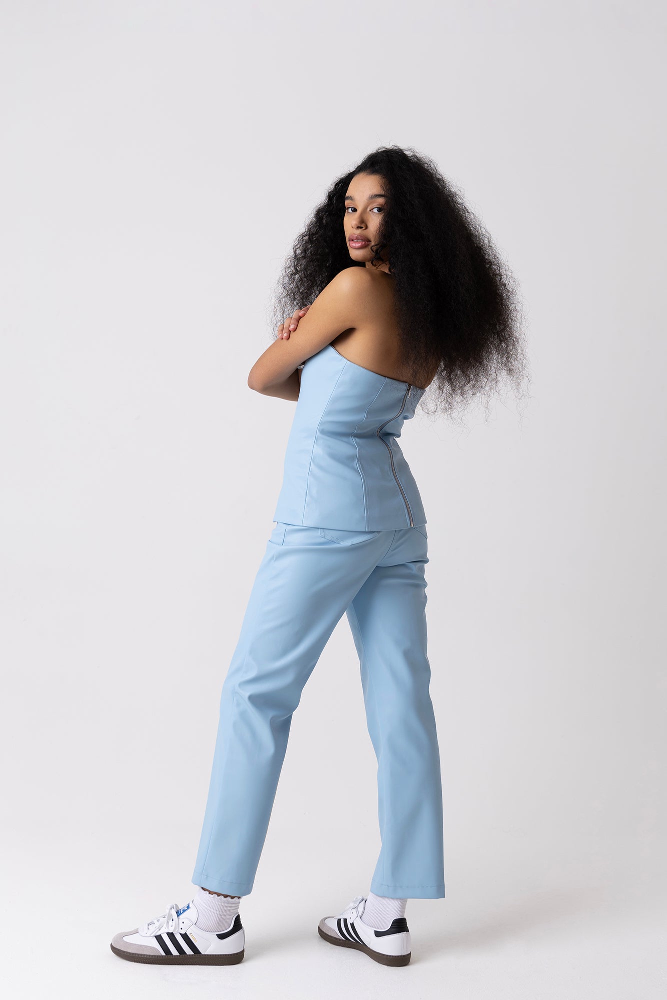 Lupe Sky Blue Vegan Leather Trousers