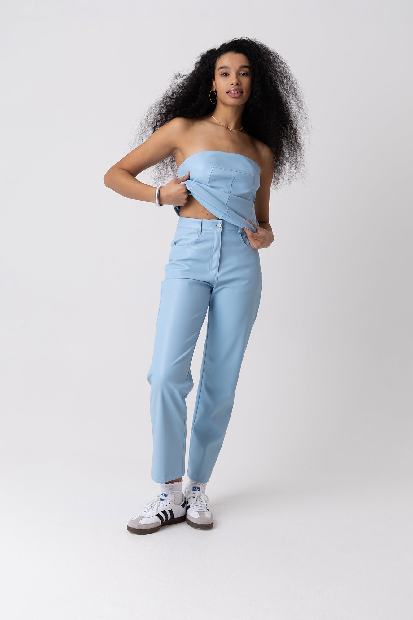 Lupe Sky Blue Vegan Leather Trousers