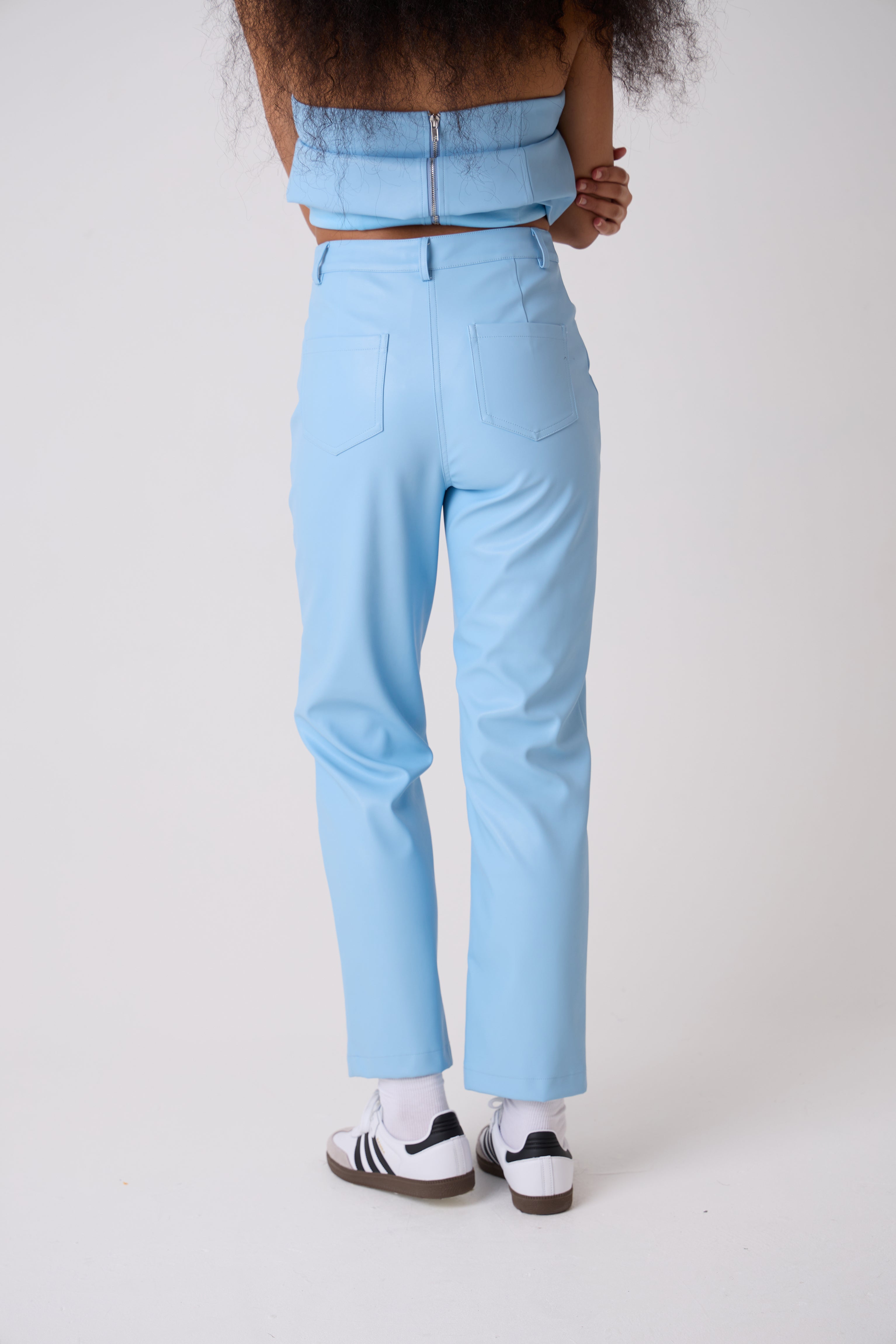 Lupe Sky Blue Vegan Leather Trousers