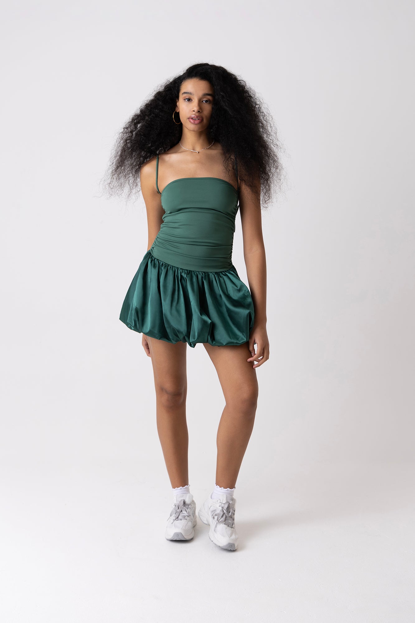 Alexa Emerald Green Satin Puffball Ultra Mini Dress