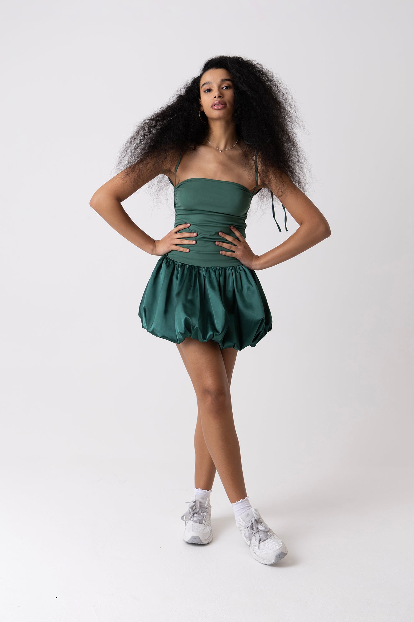 Alexa Emerald Green Satin Puffball Ultra Mini Dress