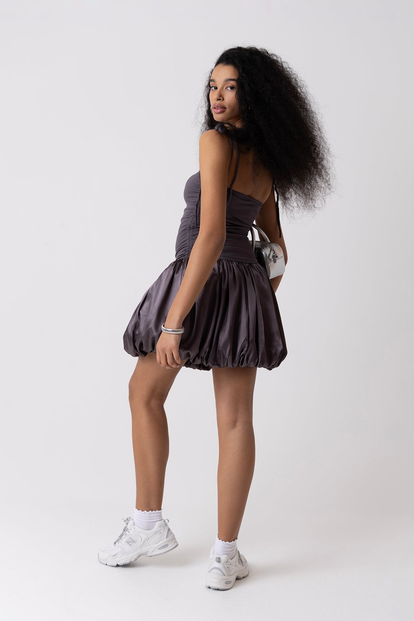 Alexa Charcoal Puffball Ultra Mini Dress