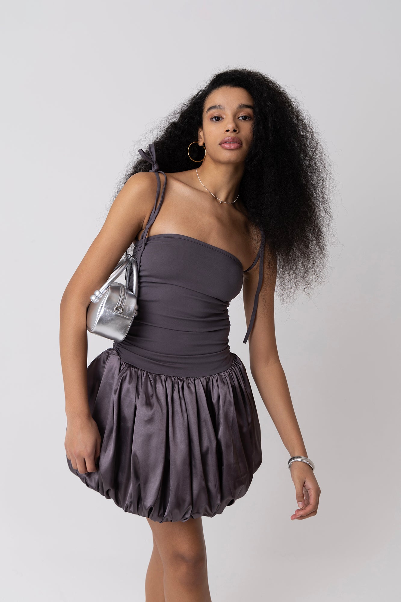 Alexa Charcoal Puffball Ultra Mini Dress