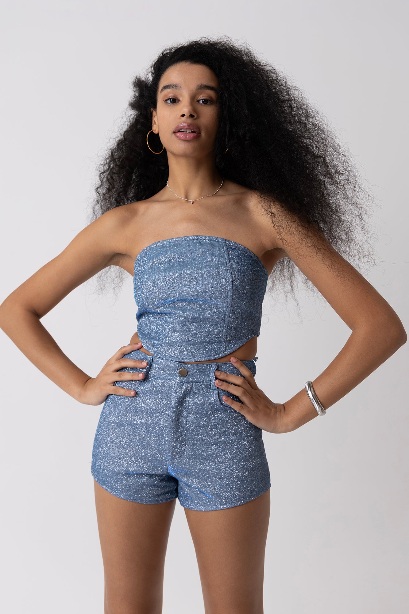 Roxy Blue Metallic High Waisted Hotpants