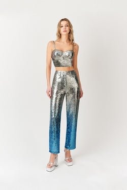 Black Sequin Wide Leg Trouser | In The Style