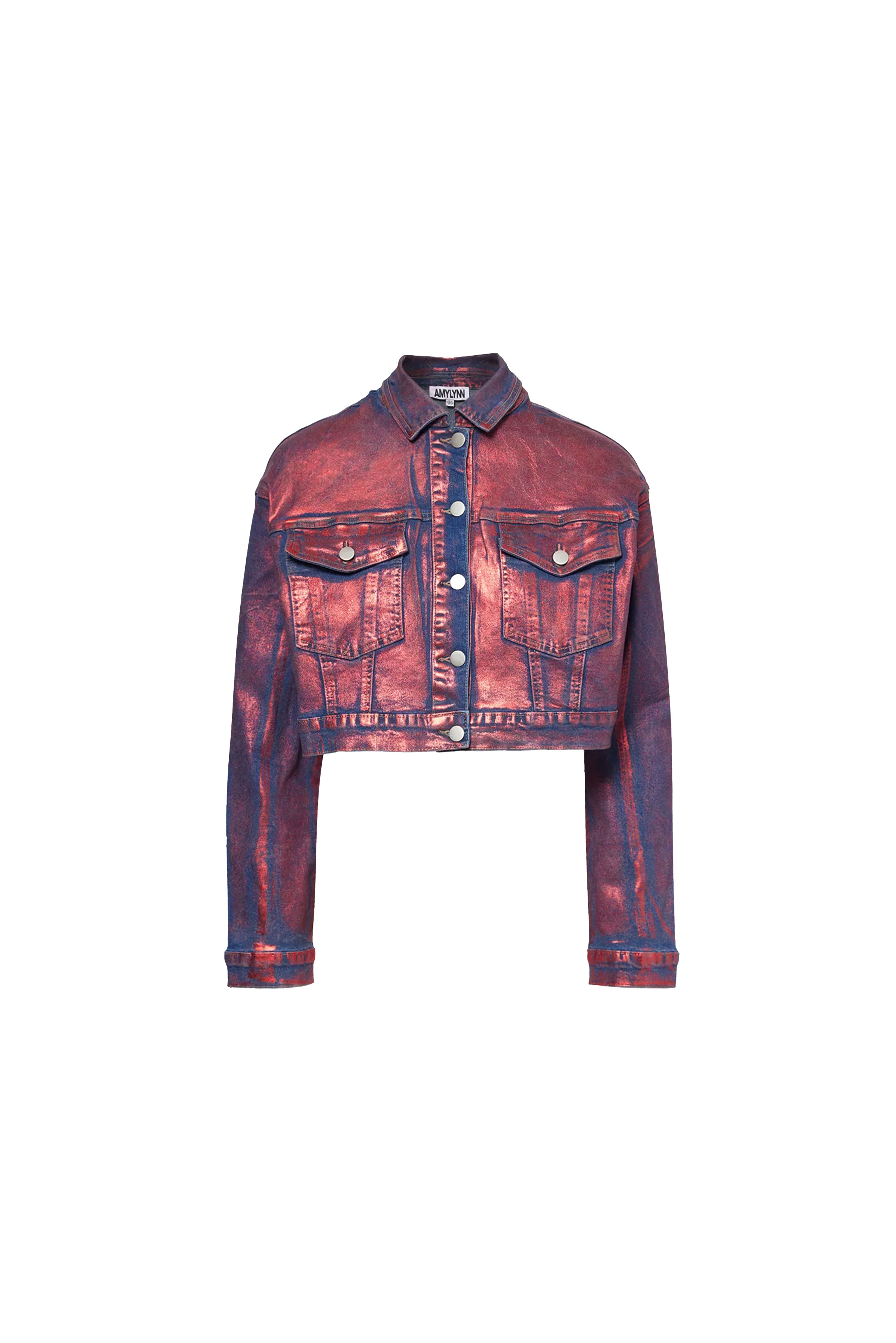 Halle Red Foil Coated Denim Jacket