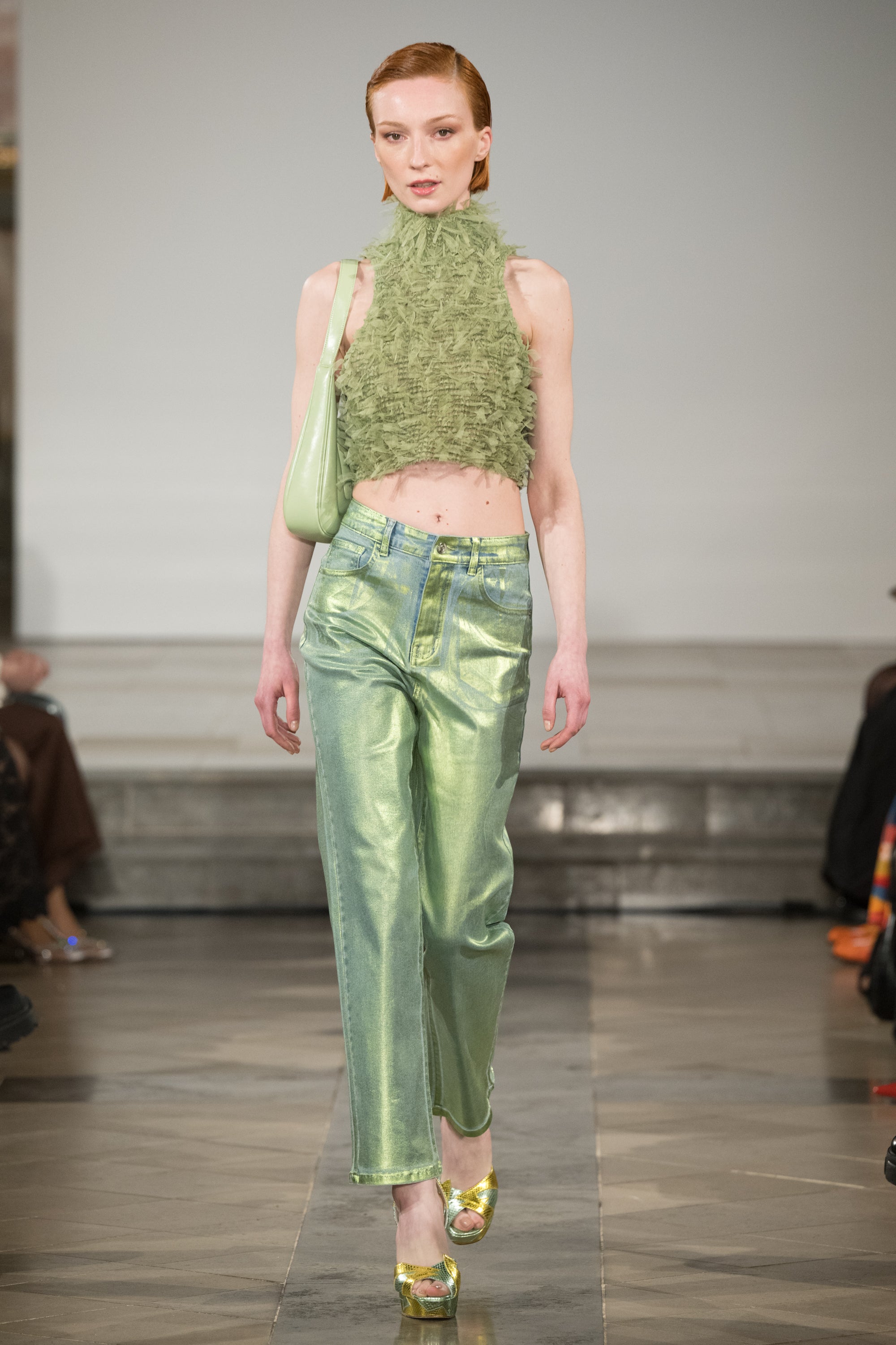 Lupe Green Denim Foil Coated Trousers