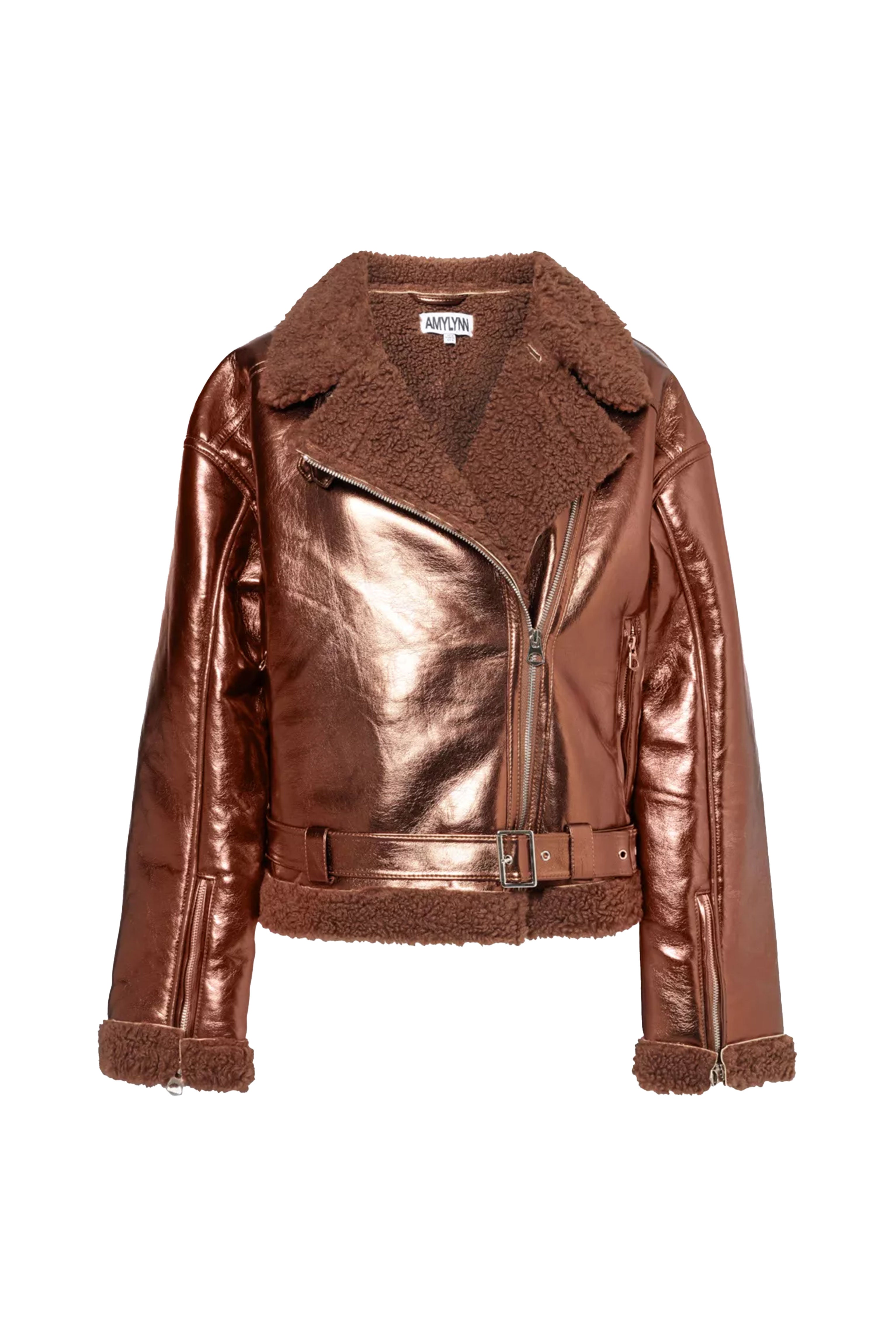 Otto Metallic Coffee Brown Biker Jacket