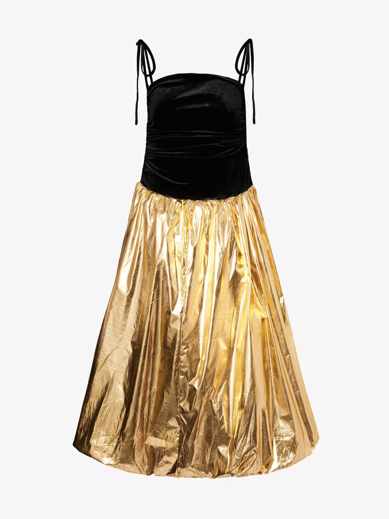 Alexa Black Velvet and Gold Metallic Puffball Dress