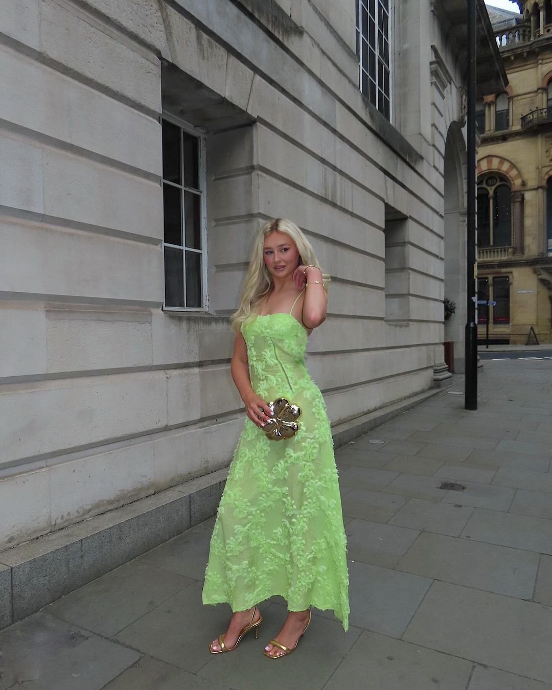 Sofia Chartreuse Green Semi Sheer Maxi Dress