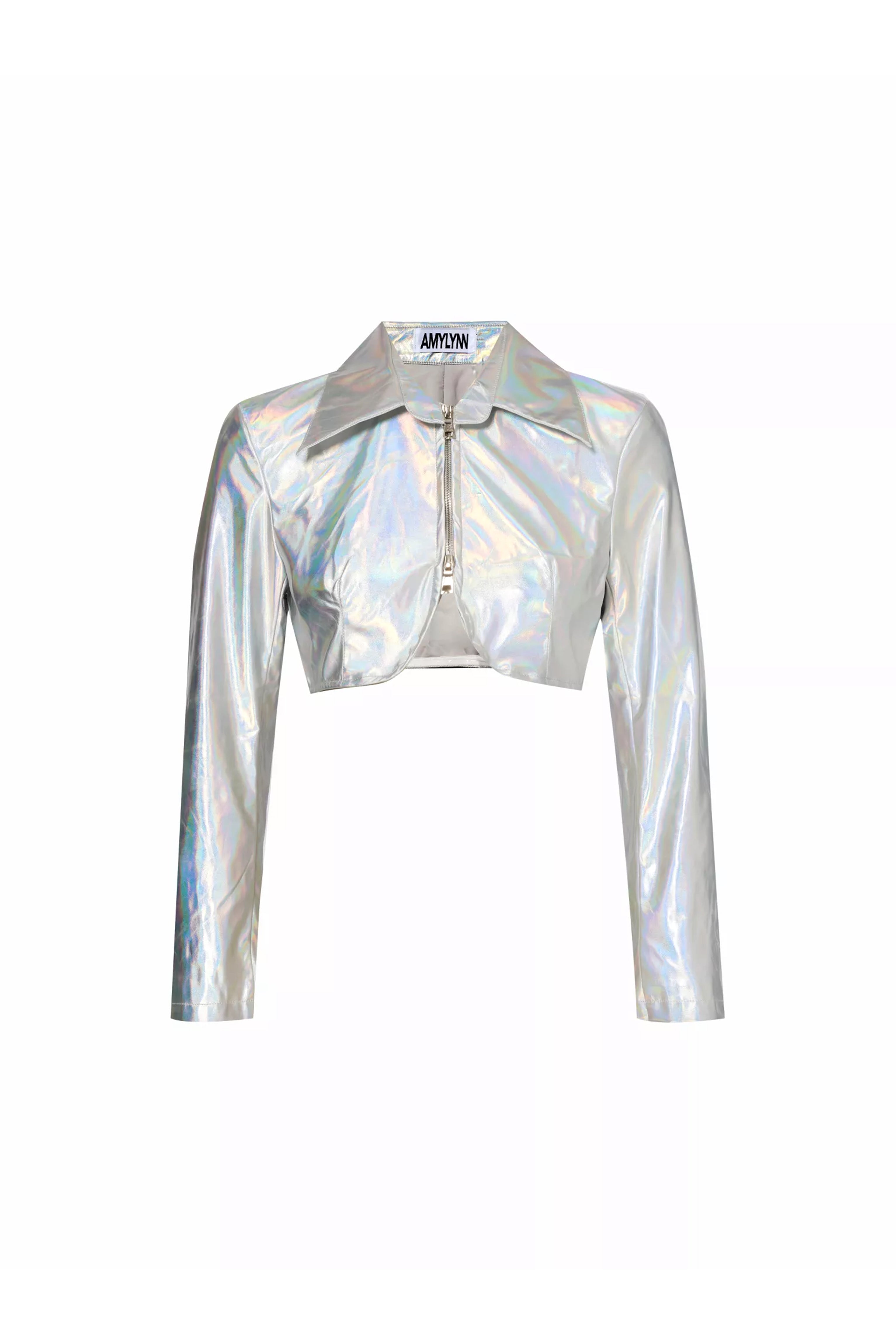 Holographic clearance crop jacket