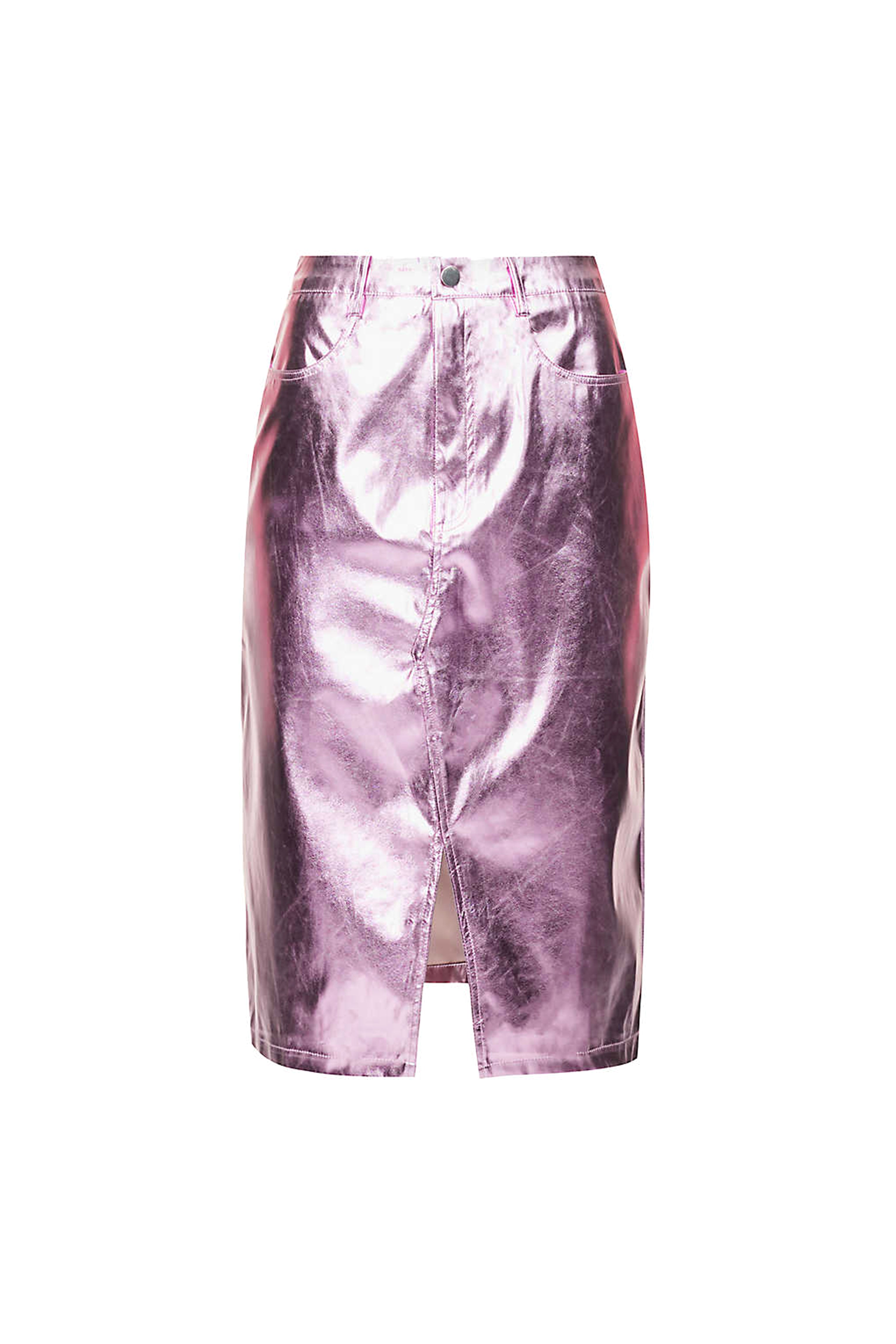 Lupe Rose Pink Vegan Leather Metallic Midi Skirt Shop the Latest Fashion Trends from AmyLynn