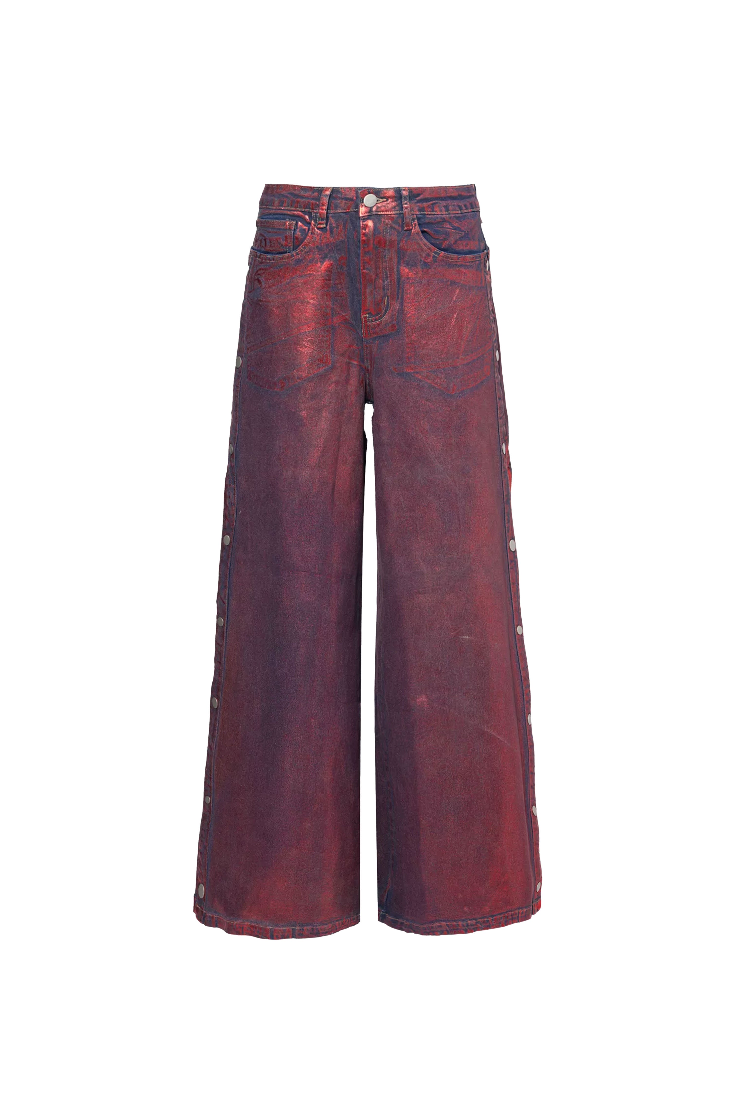 Wren Red Foil Coated Denim Trousers